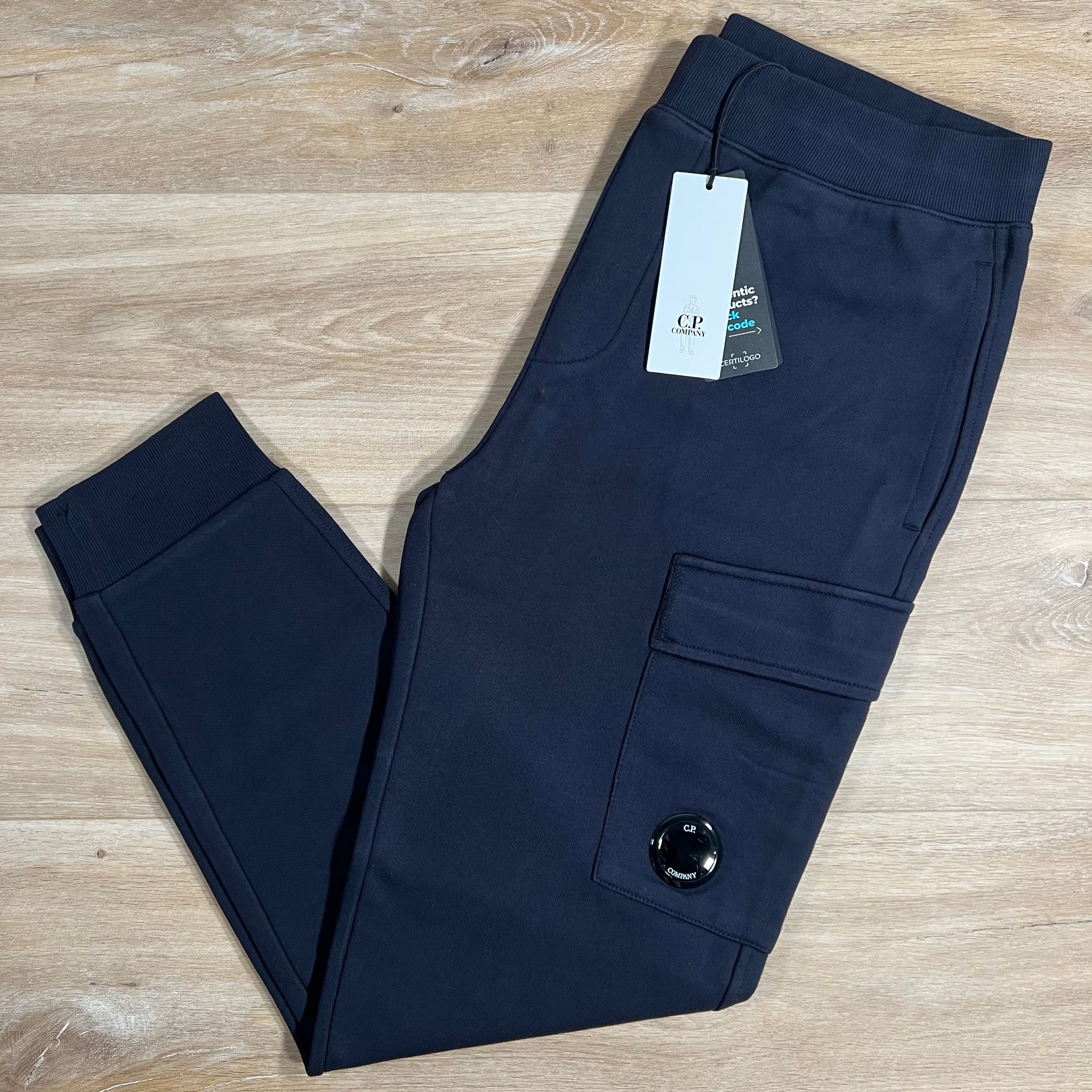 C.P. Company Diagonal Raised Fleece Lens Sweatpants in Navy