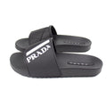 Prada Logo-Embossed Rubber Sliders Black/White/Grey