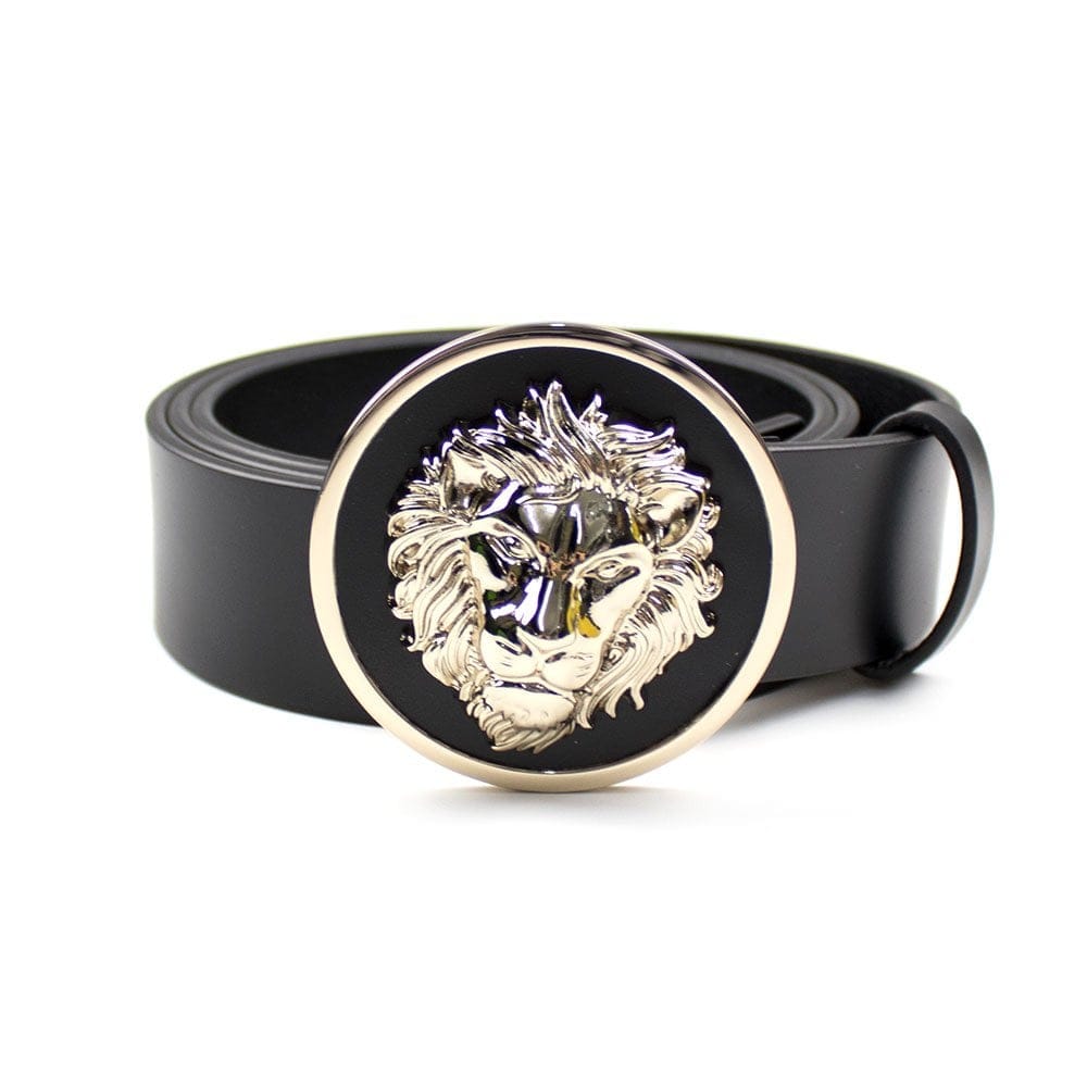Versace Versus Round Lion Head Buckle Belt Black