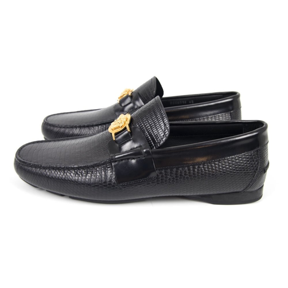 Versace Medusa Medallion Mock Croc Loafers Black