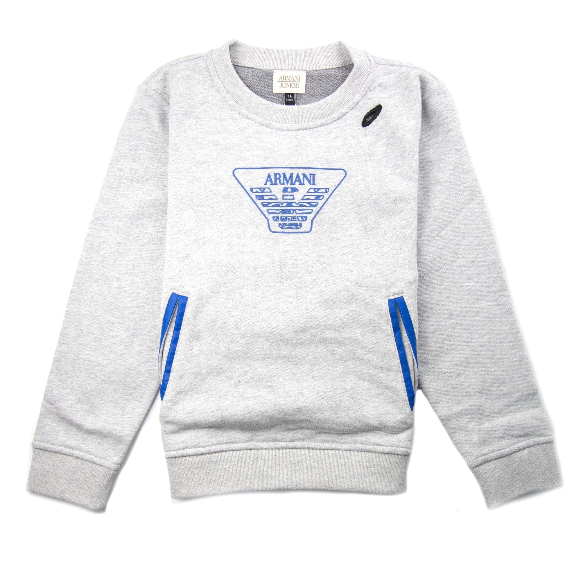 Armani Junior Eagle Logo Zip Sweatshirt Light Grey
