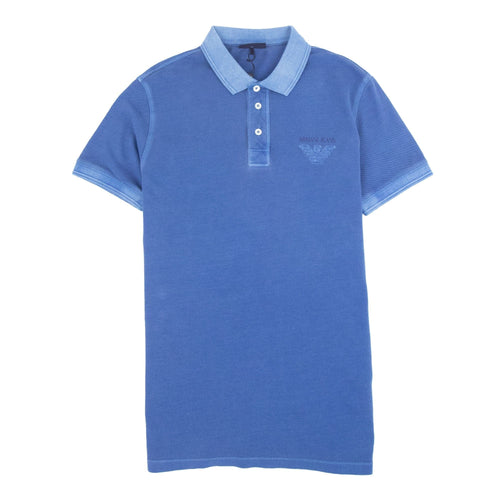 Armani Jeans Eagle Logo Garment Dyed Polo Shirt Sky Blue