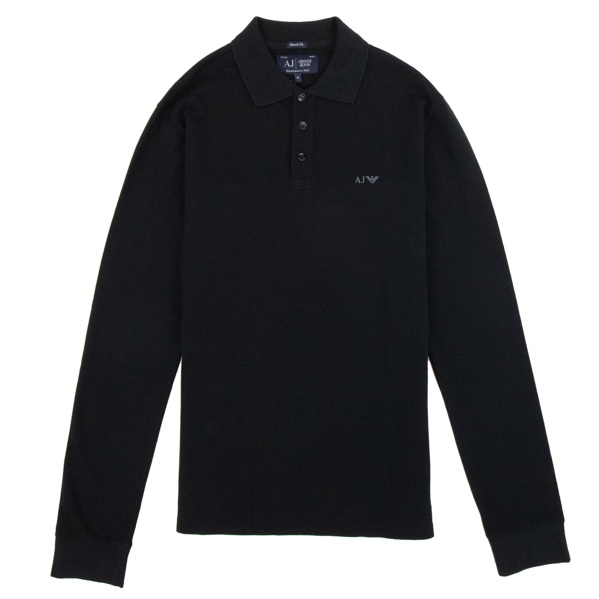 Armani Jeans AJ Eagle Logo Long Sleeve Polo Shirt Black
