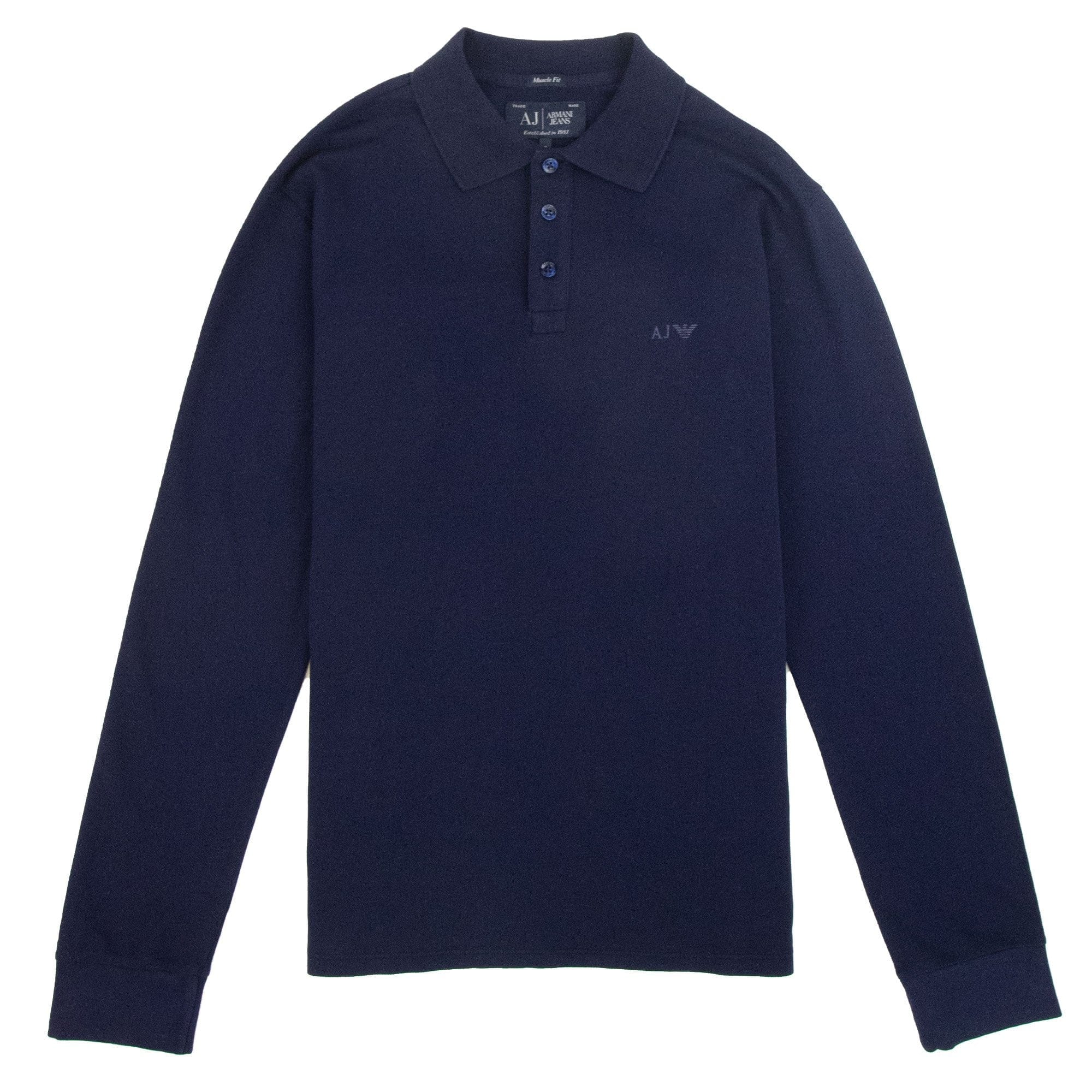 Armani Jeans AJ Eagle Logo Long Sleeve Polo Shirt Navy