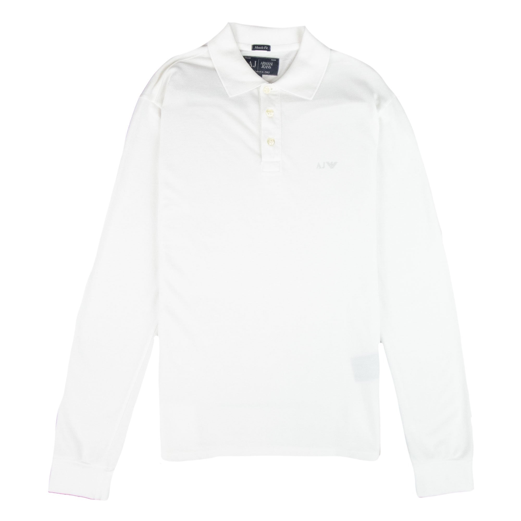 Armani Jeans AJ Eagle Logo Long Sleeve Polo Shirt White