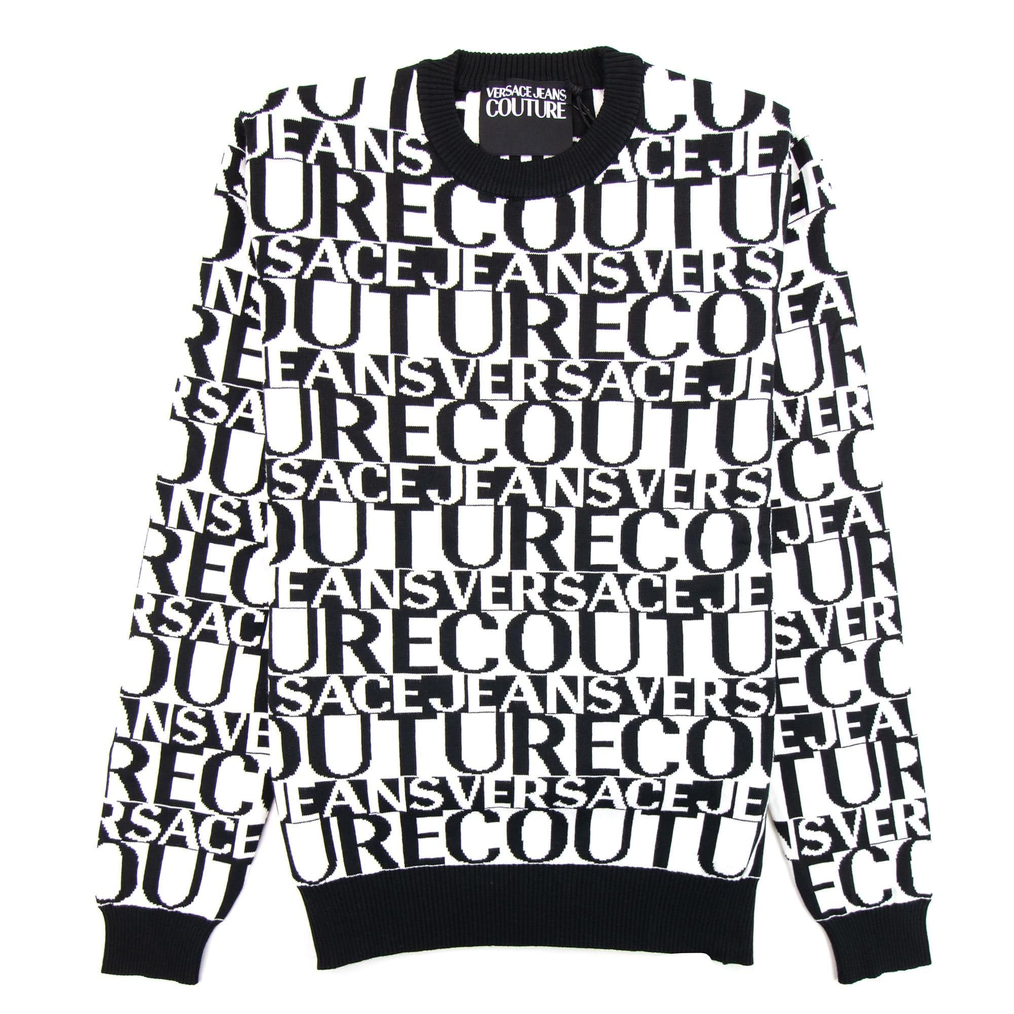 Versace Jeans Couture All Over Print Crew Neck Letter Jumper White/black