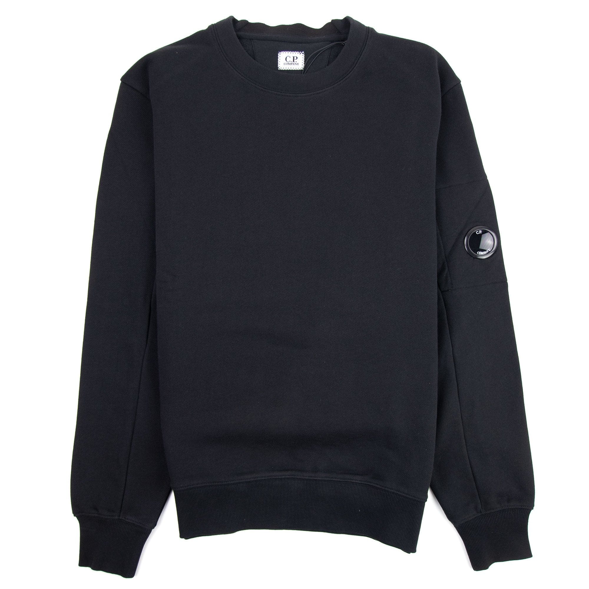 CP Company Diagonal Raised Fleece Lens Crew Sweatshirt Black 999