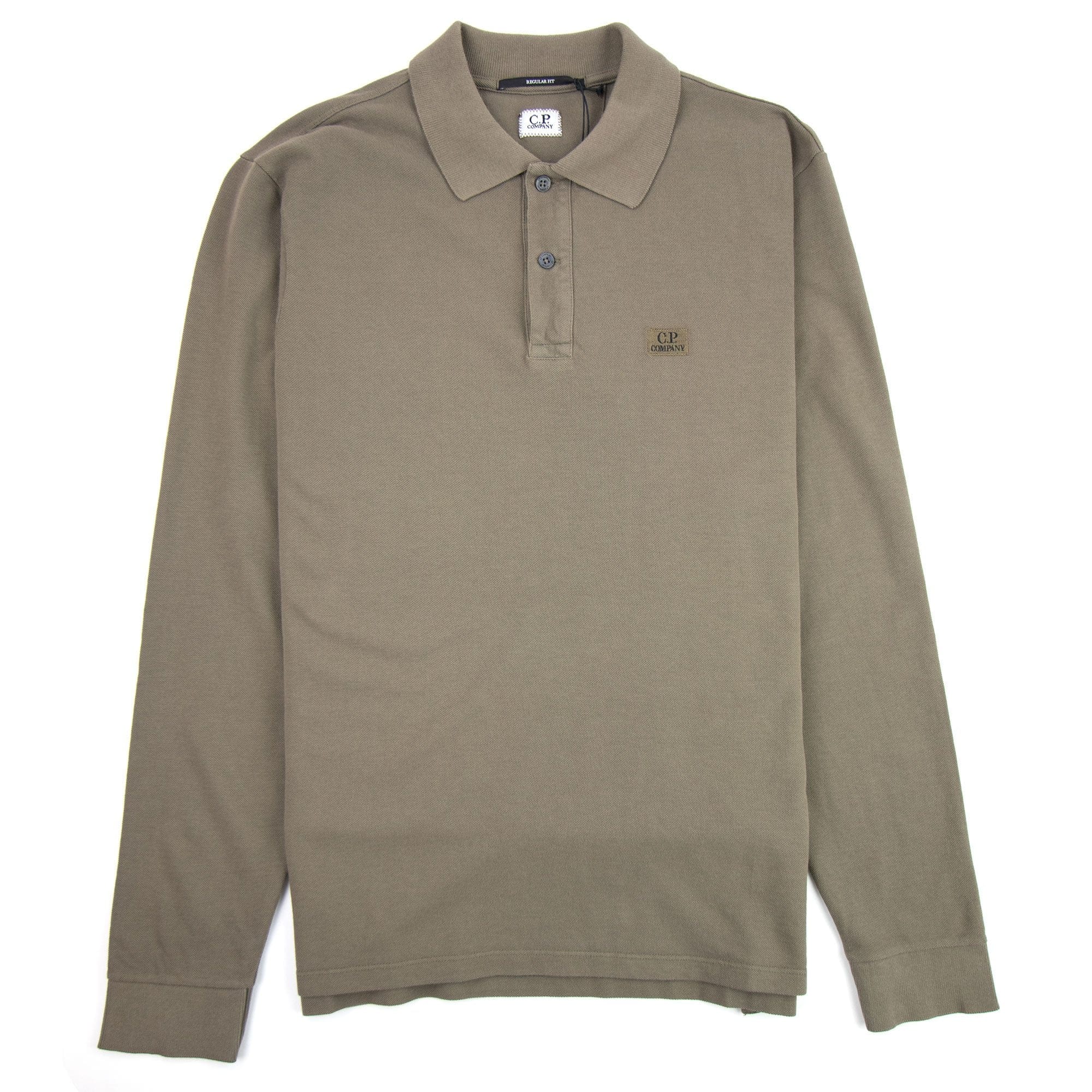 CP Company Piquet Long Sleeve Polo Shirt Regular Fit Dusty Olive 661