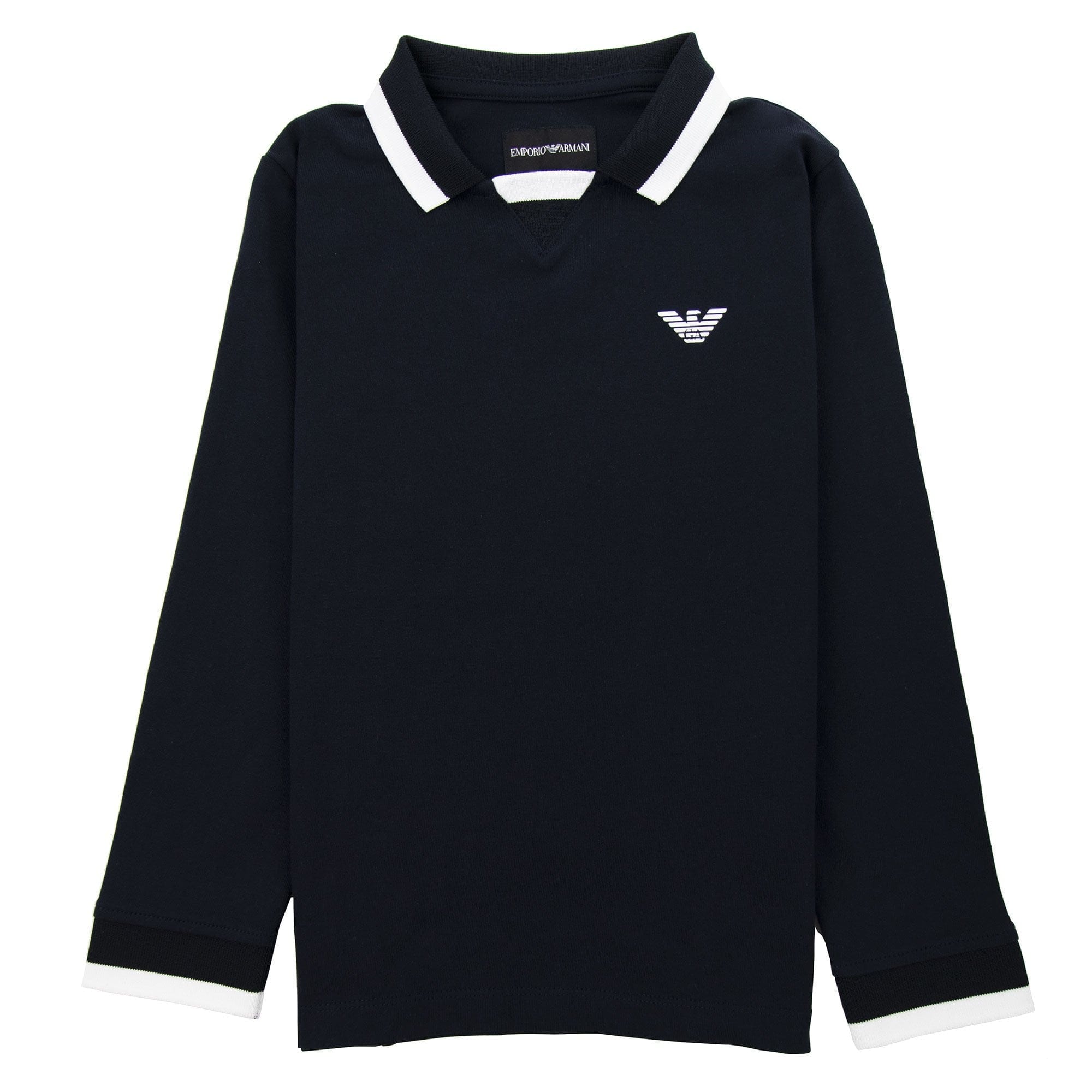 Emporio Armani Junior Eagle Patch Tipped Long Sleeve Polo Navy Blue 0922