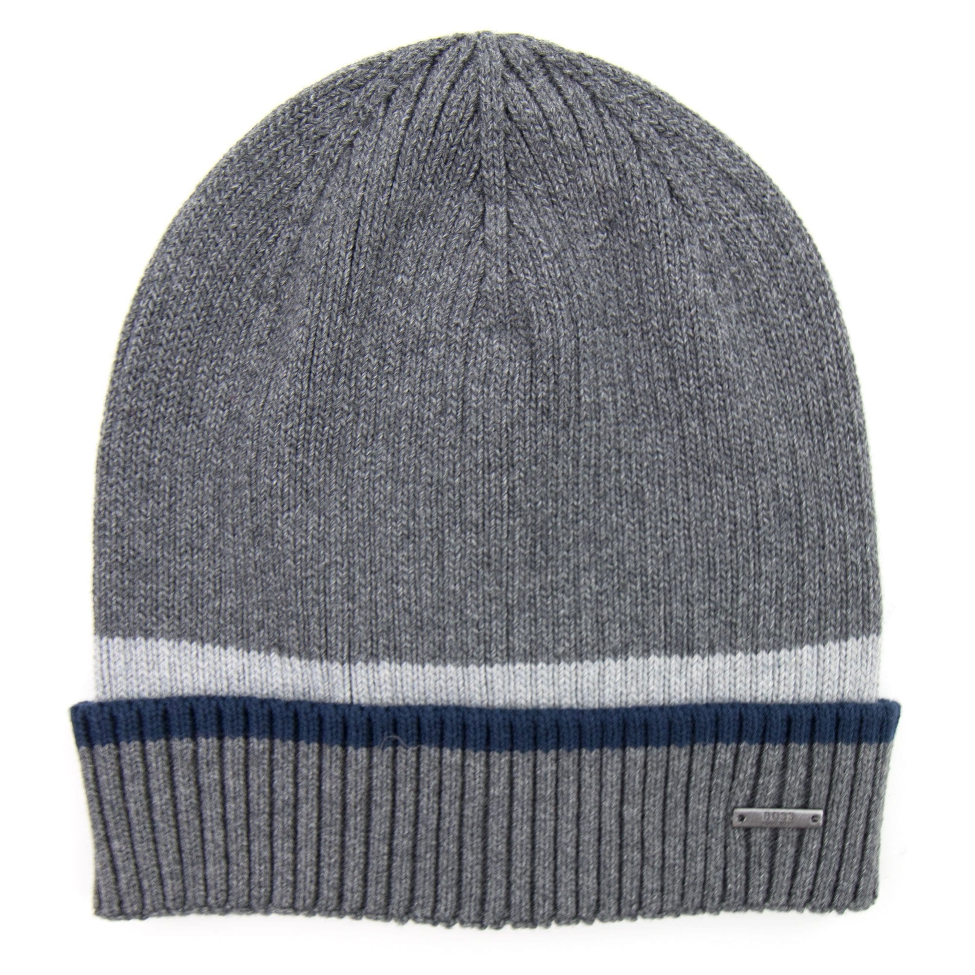 Hugo Boss Ribbed Striped Beanie Grey
