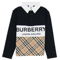Burberry Children Logo Print Check Panel Long-sleeve Polo Shirt Black