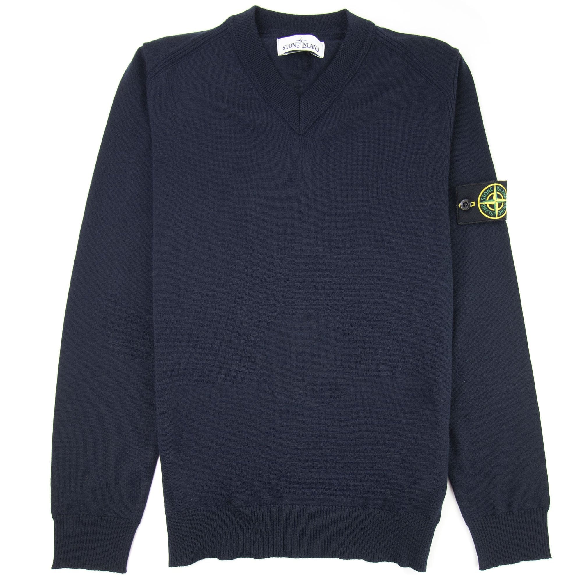 Stone Island 584C4 V Neck Wool Knitted Sweatshirt Navy V0020