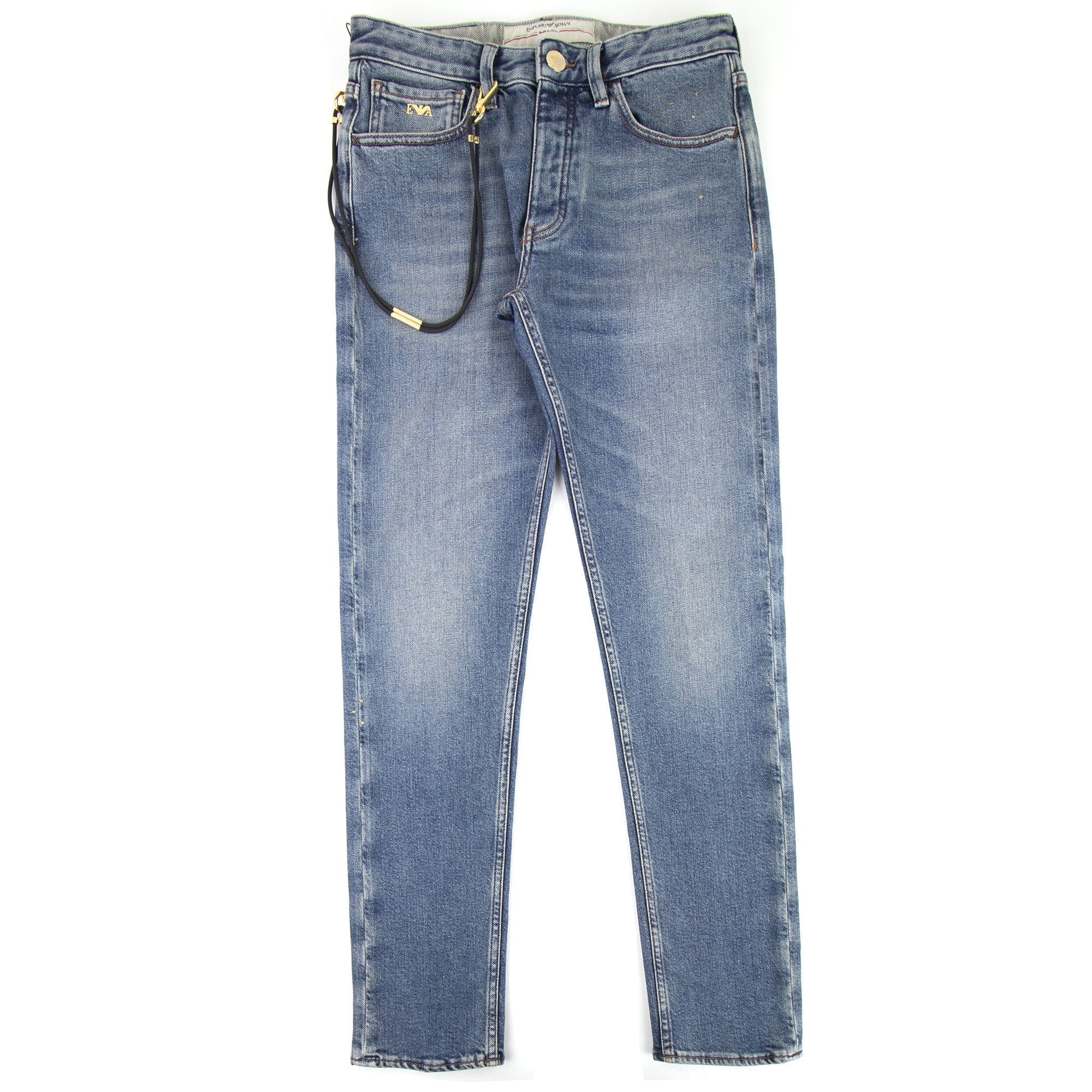 Emporio Armani J75 Leather Chain Jeans 0943 Denim Blue