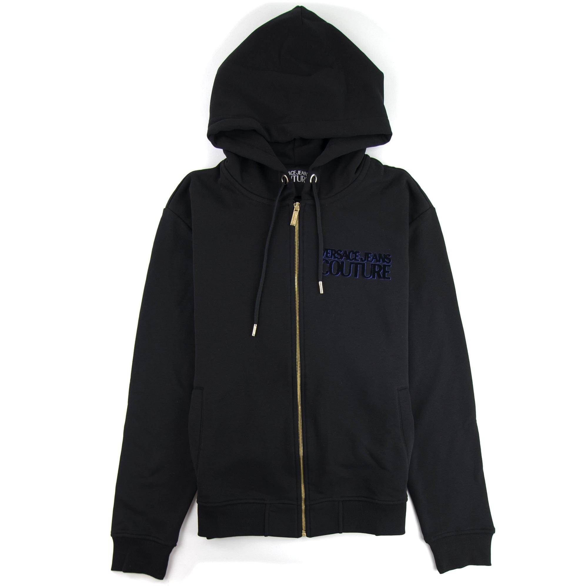 Versace Jeans Couture Flocked Logo Zip Up Hoodie Black