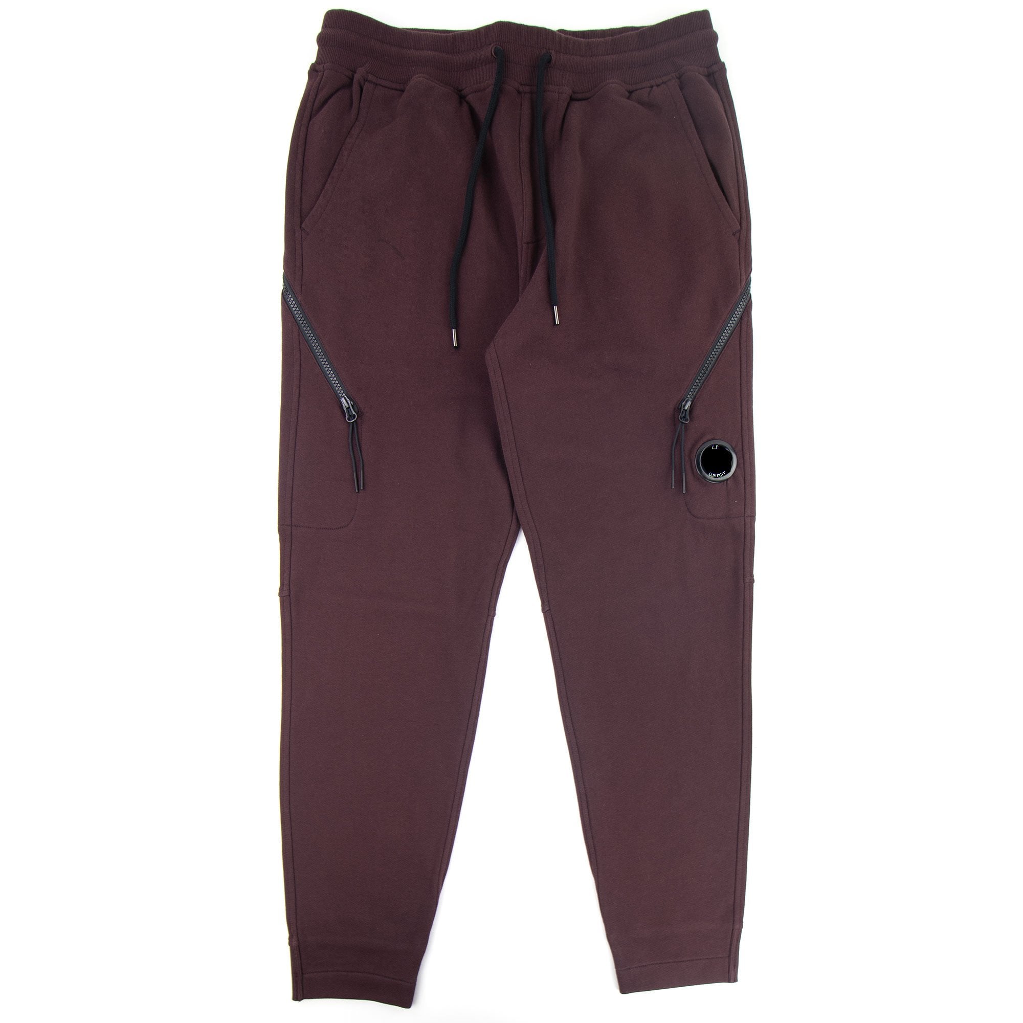 CP Company Diagonal Raised Fleece Double Zip Lens Sweatpants Bitter Chocolate 593