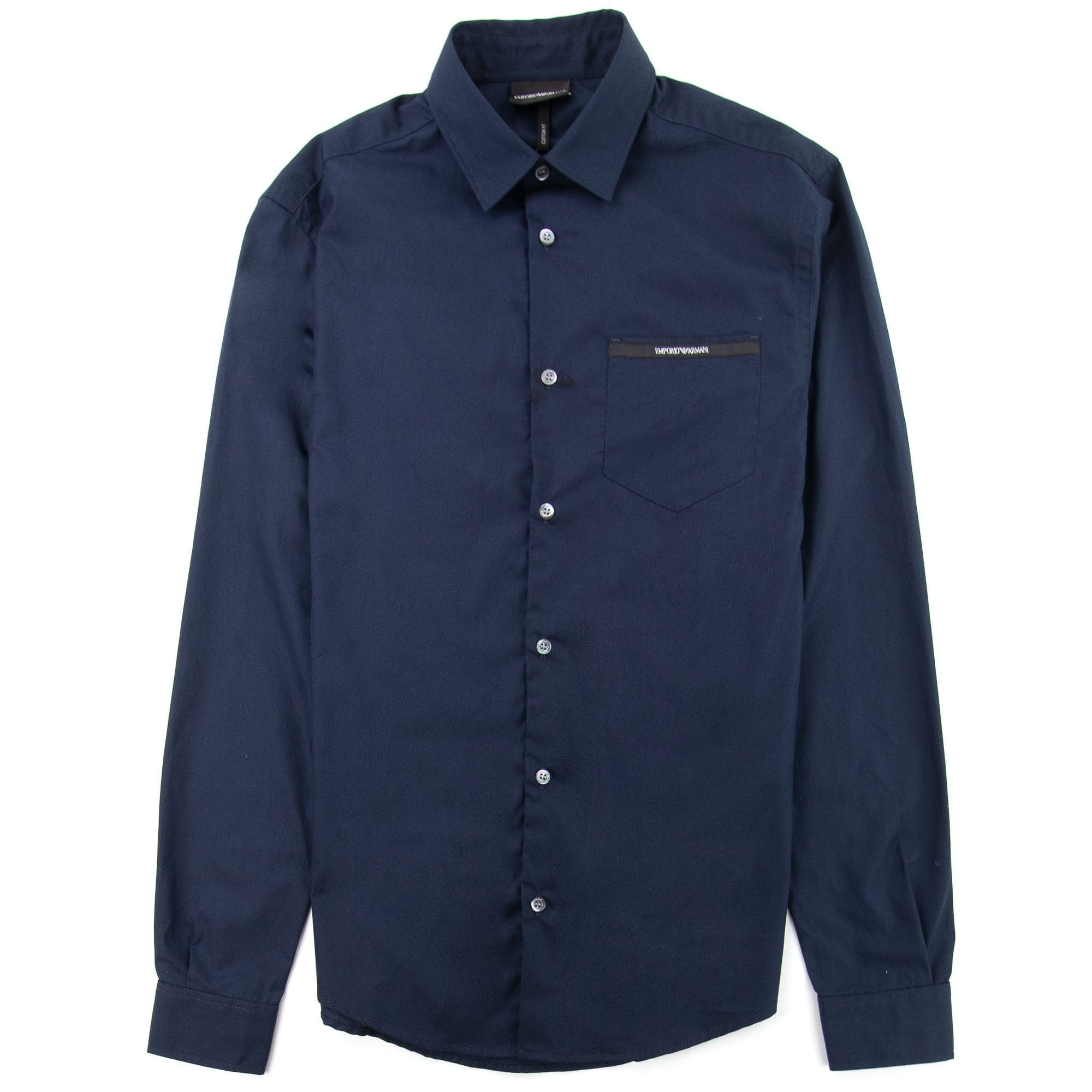 Emporio Armani Cotton Poplin Shirt With Logo Pocket Navy
