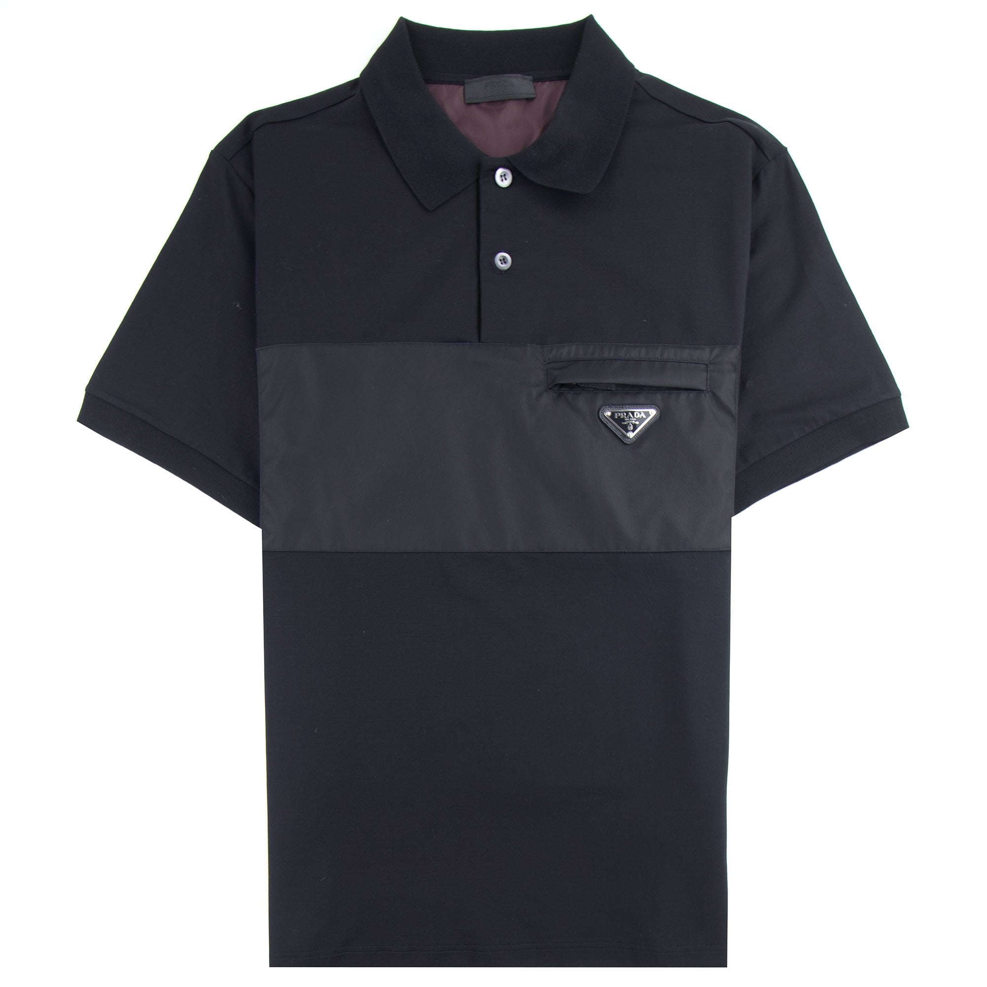 Prada Metal Logo Stretch Cotton Polo Shirt Black