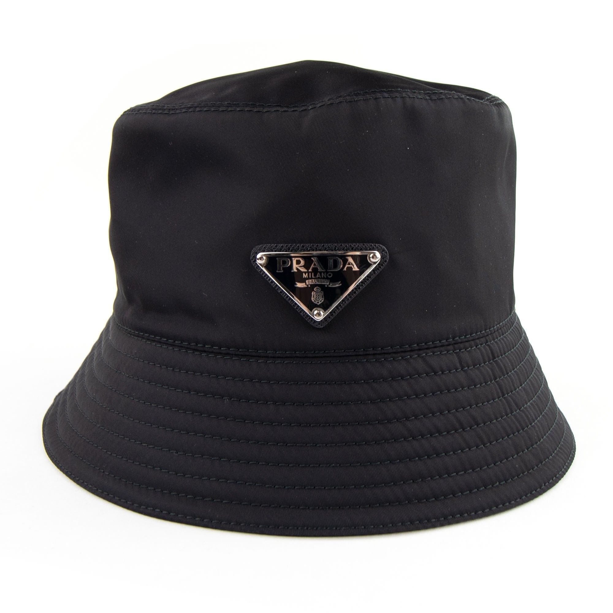 Prada Nylon Logo Bucket Hat Nero