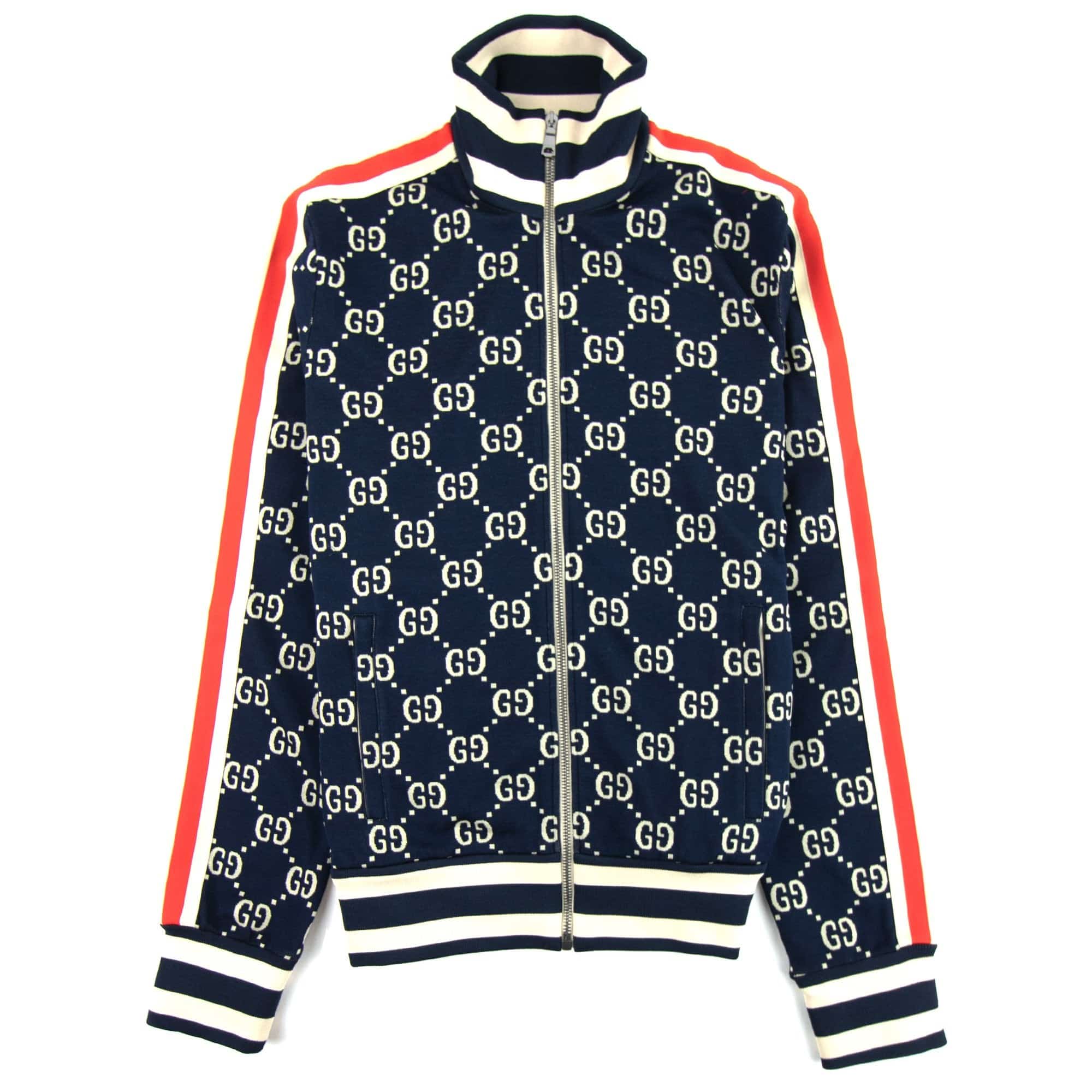 Gucci Jacquard Gg Zip Up Jacket Blue