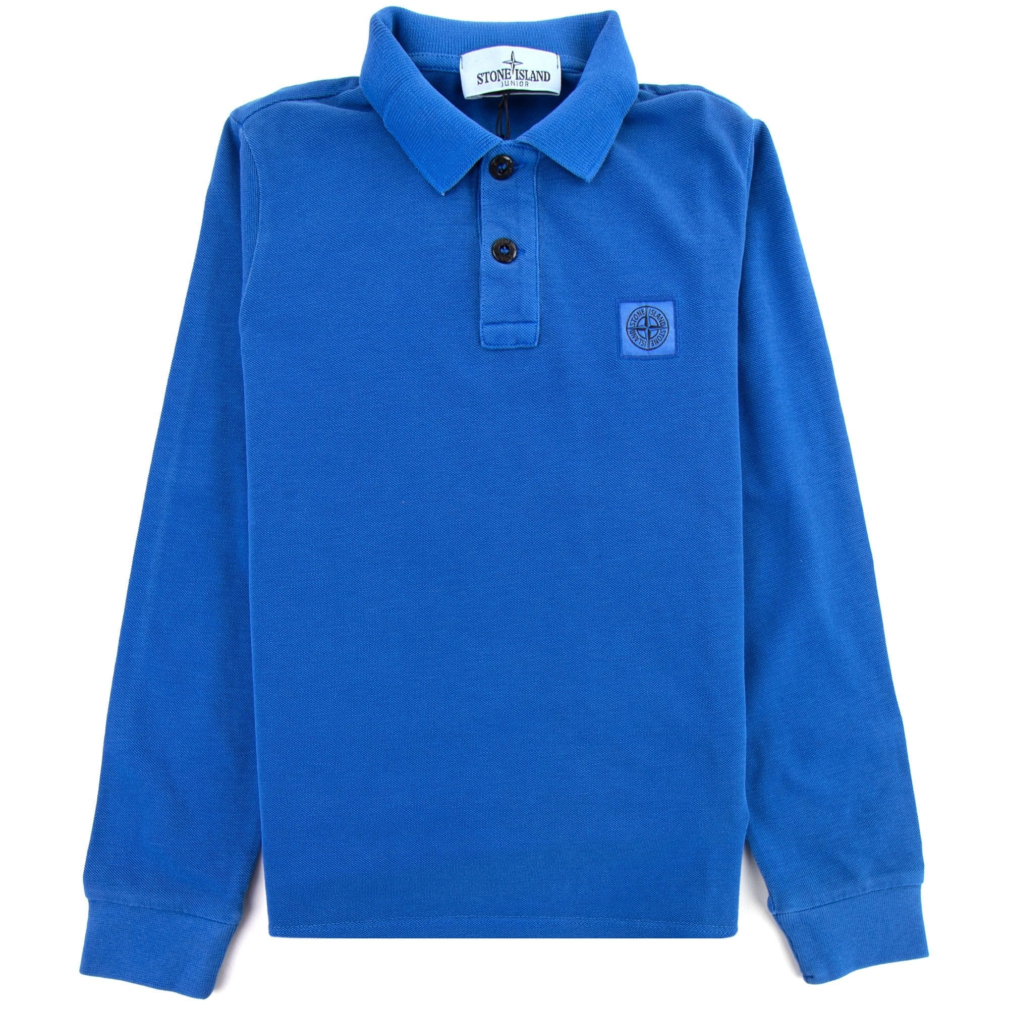 Stone Island Junior 20849 Long Sleeve Garment Dyed Polo Blue V0022