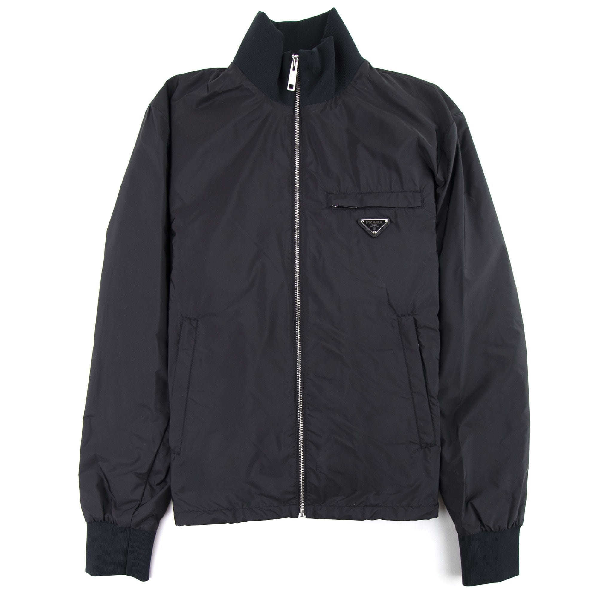Prada Nylon Gabardine Blouson Chest Logo Jacket Nero