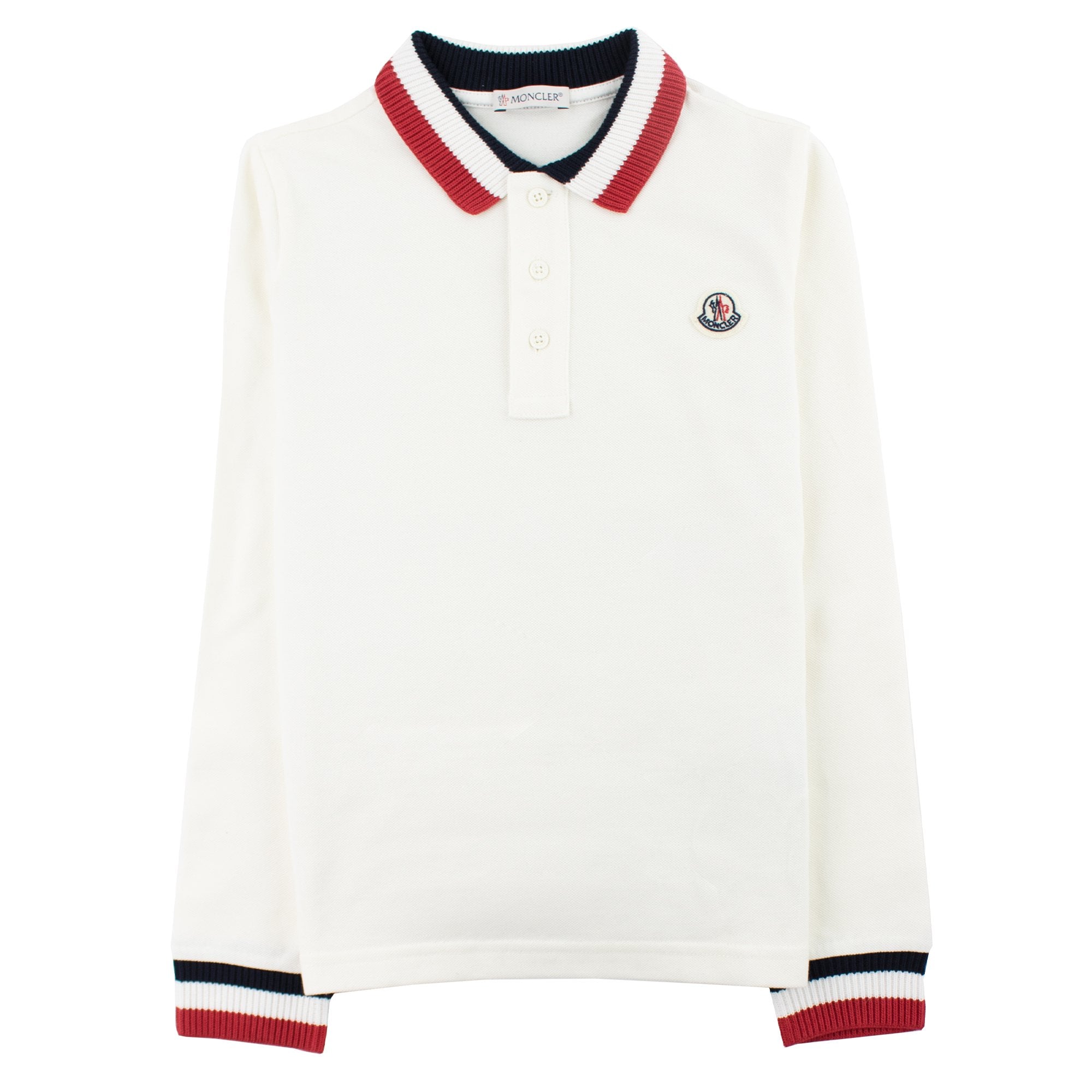 Moncler Junior Long Sleeve Polo Shirt White