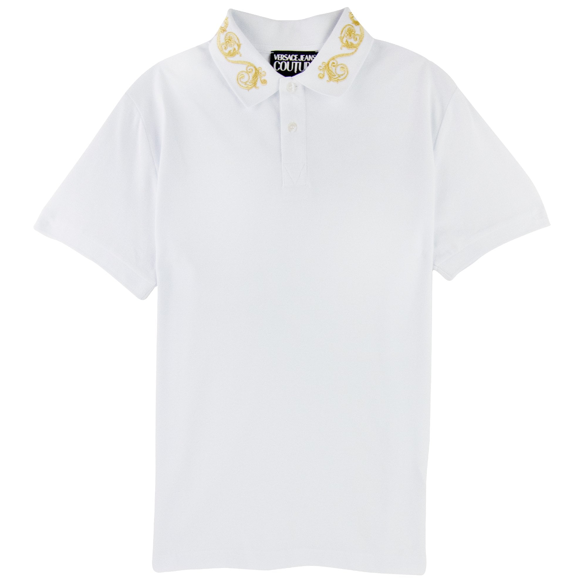Versace Jeans Couture Cotton Polo Baroque Collar White