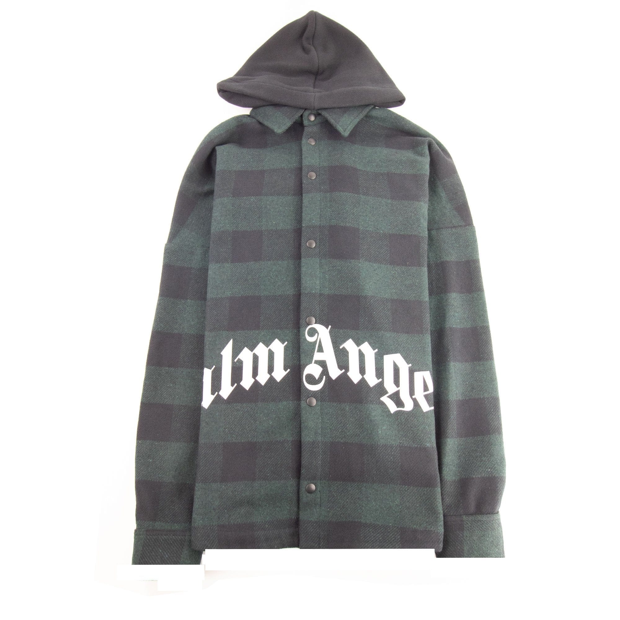 Palm Angels Logo Print Hooded Overshirt Forest Green