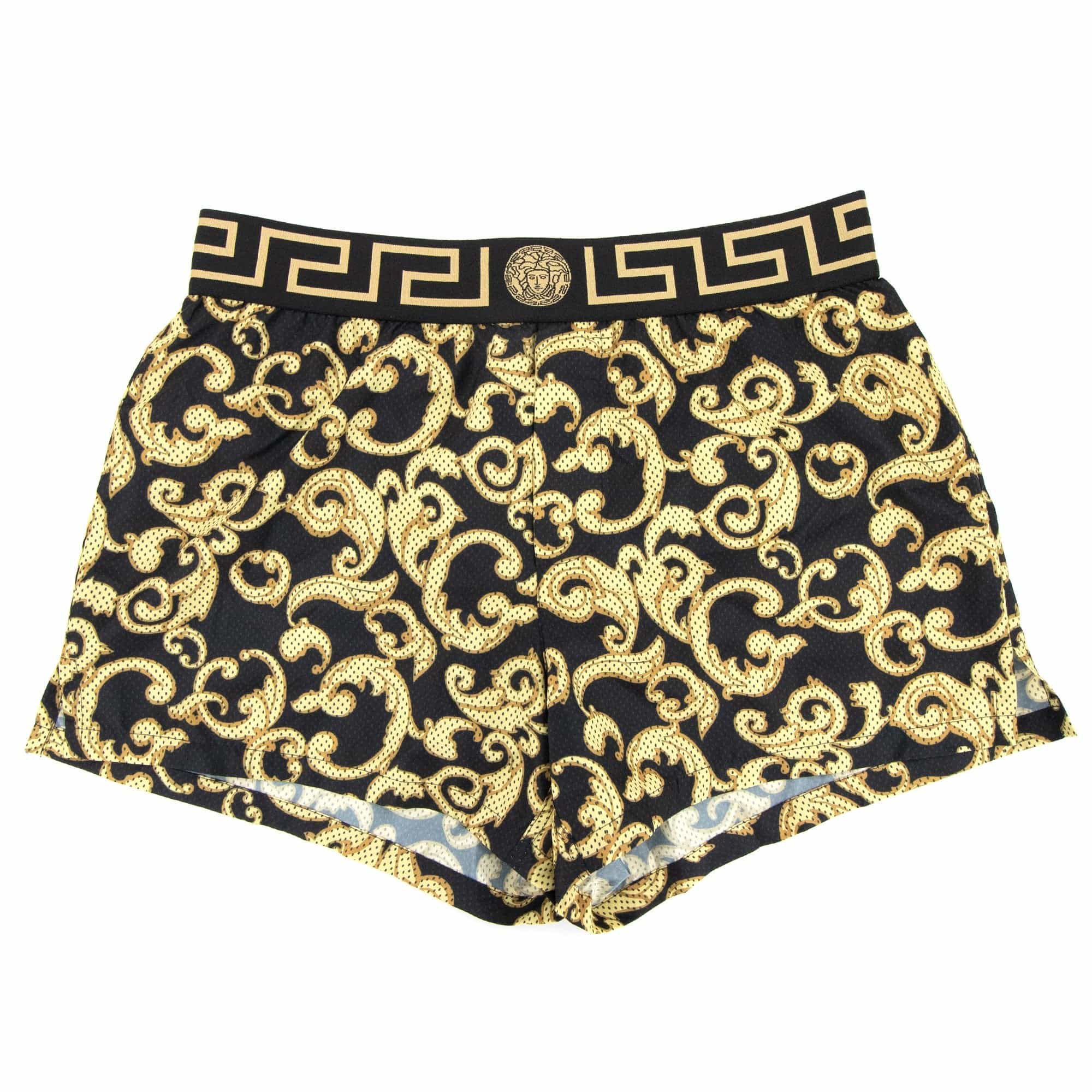 Versace Baroque Gold Print Swim Shorts Nero/oro