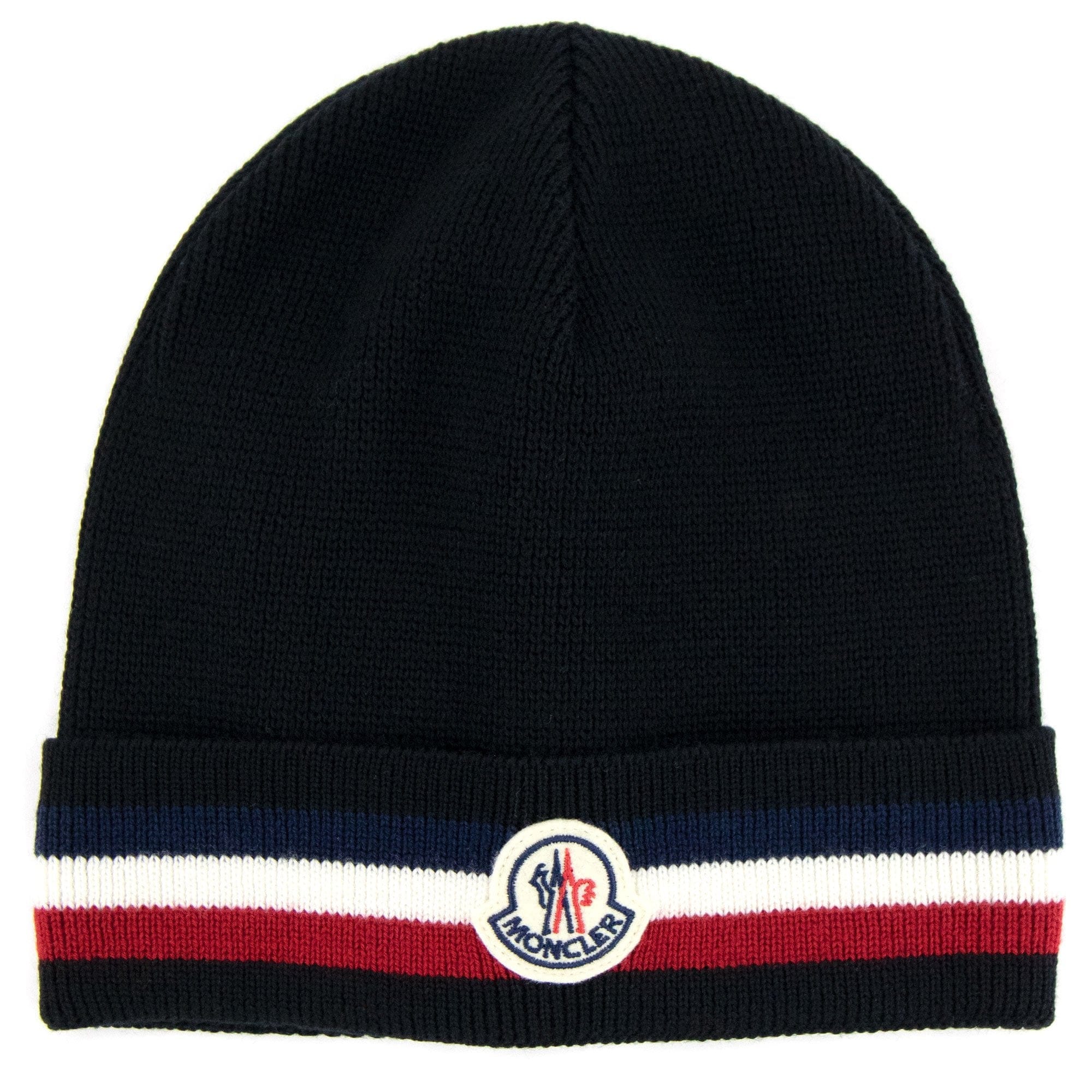 Moncler Tricolour Logo Beanie Hat Black