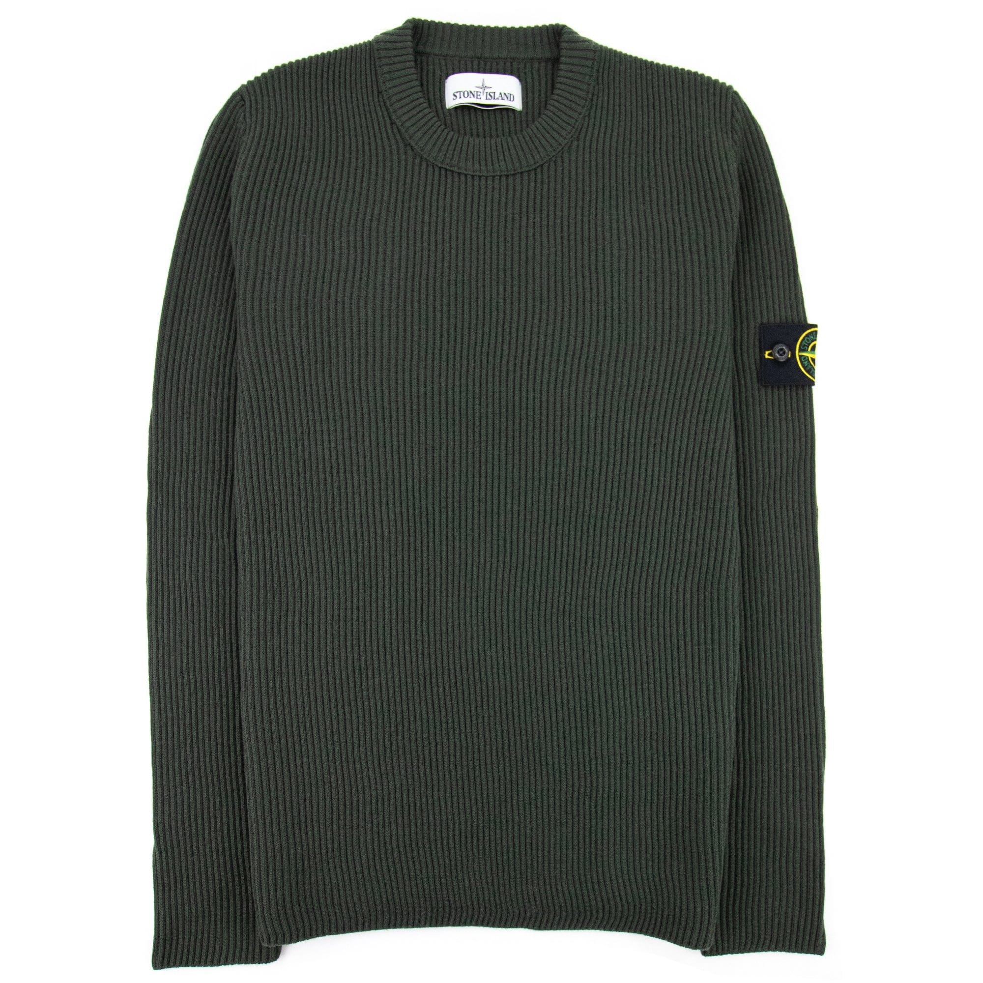 Stone Island Ribbon Knitted Crewneck Sweatshirt Dark Green V0058