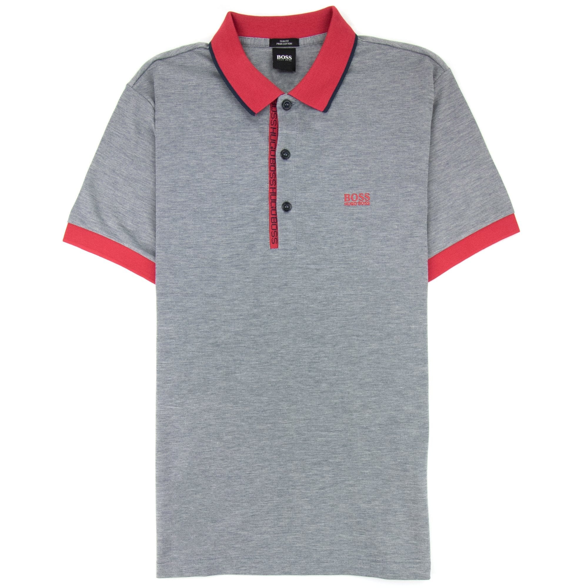 Hugo Boss Paule 4 Short Sleeve Polo Shirt Grey Marl/red
