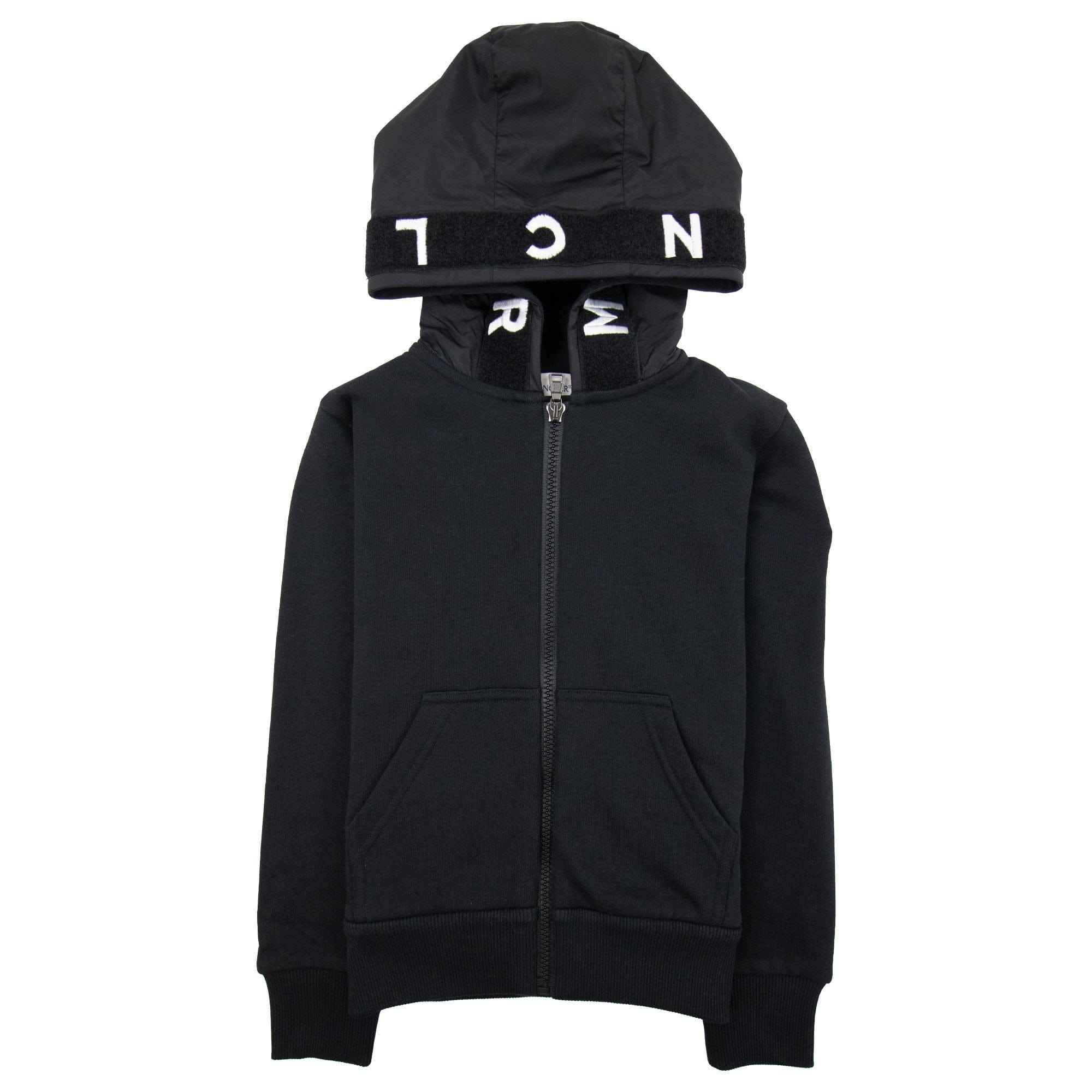 Moncler Junior Zip Badge Hoody Bold Letters Black