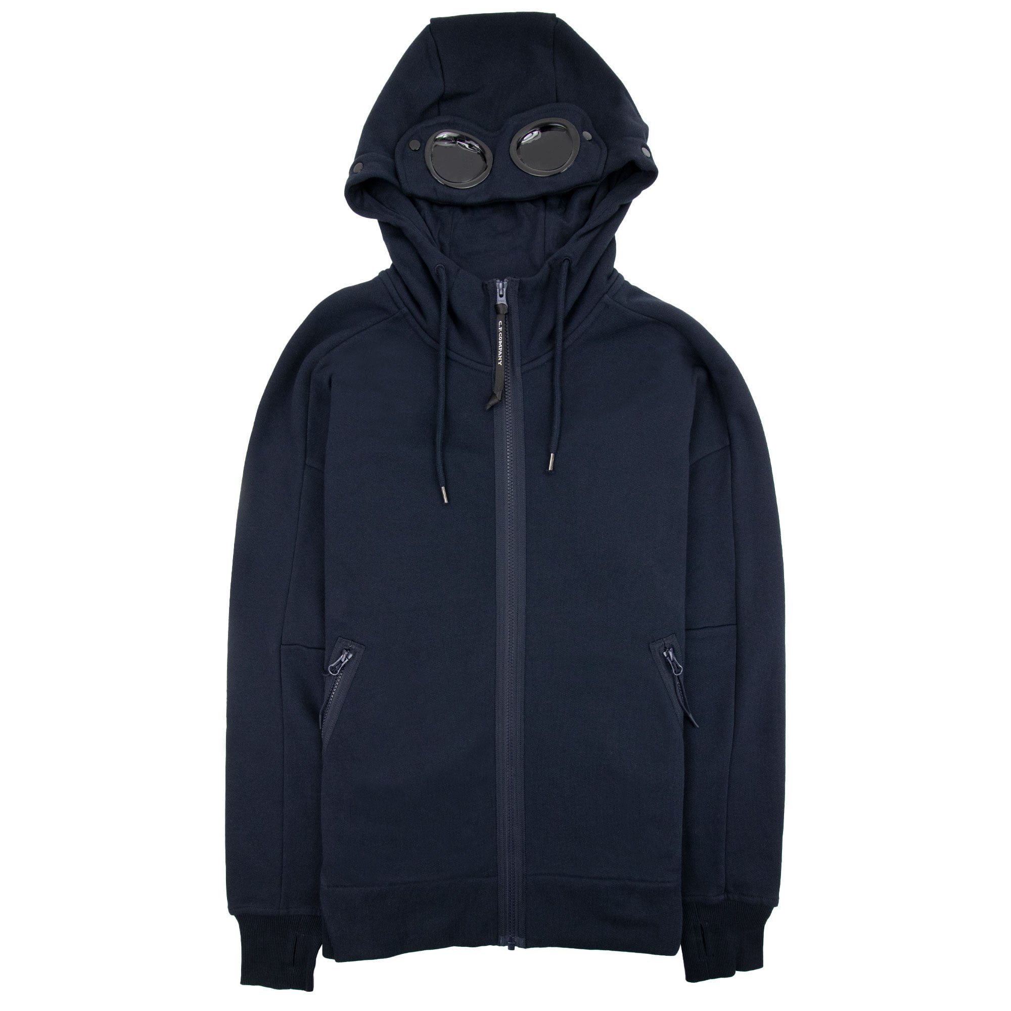Cp Company Diagonal Raised Fleece Full Zip Goggle Hoody Navy 888