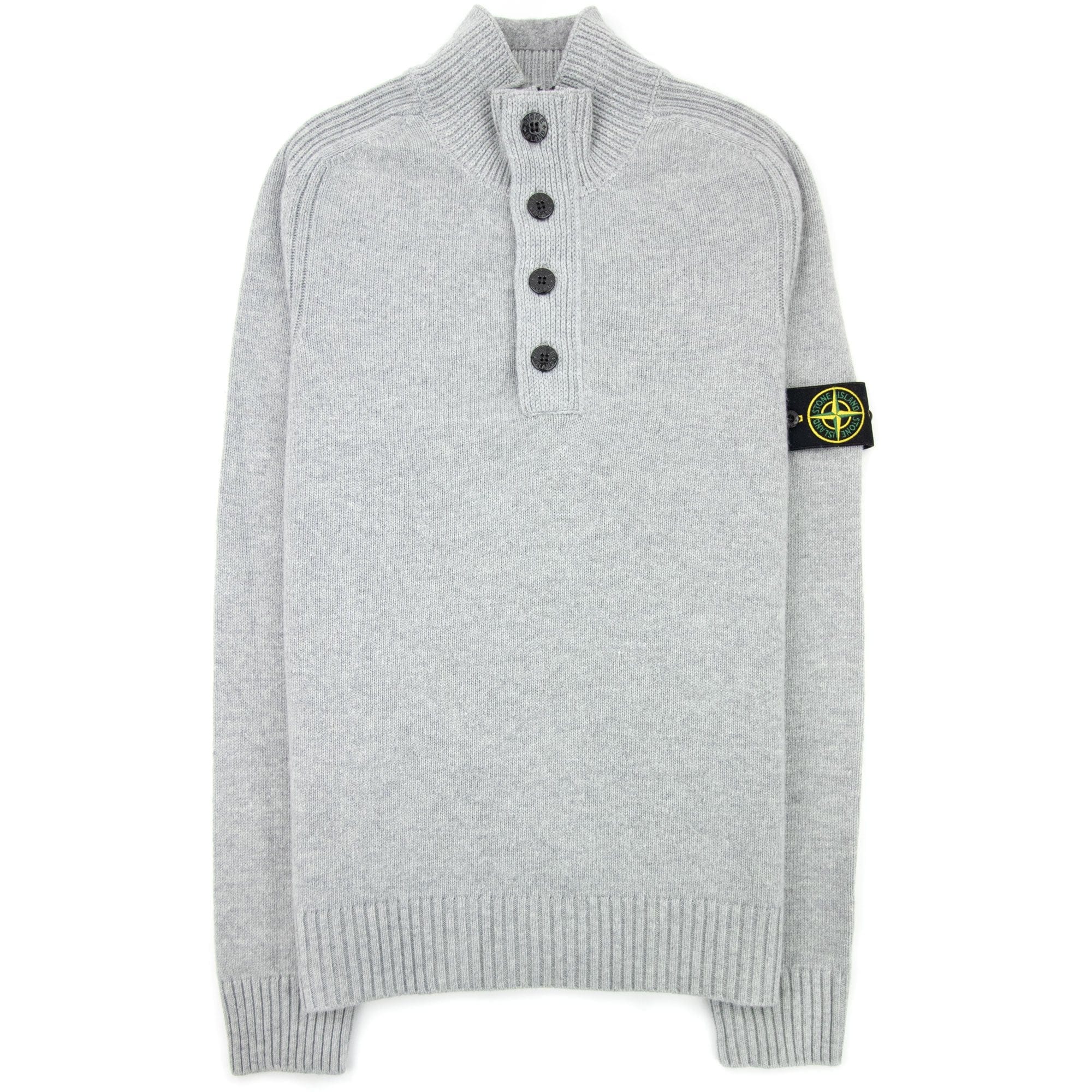 Stone Island Zip And Button Pop Over Sweater Light Grey Voo61
