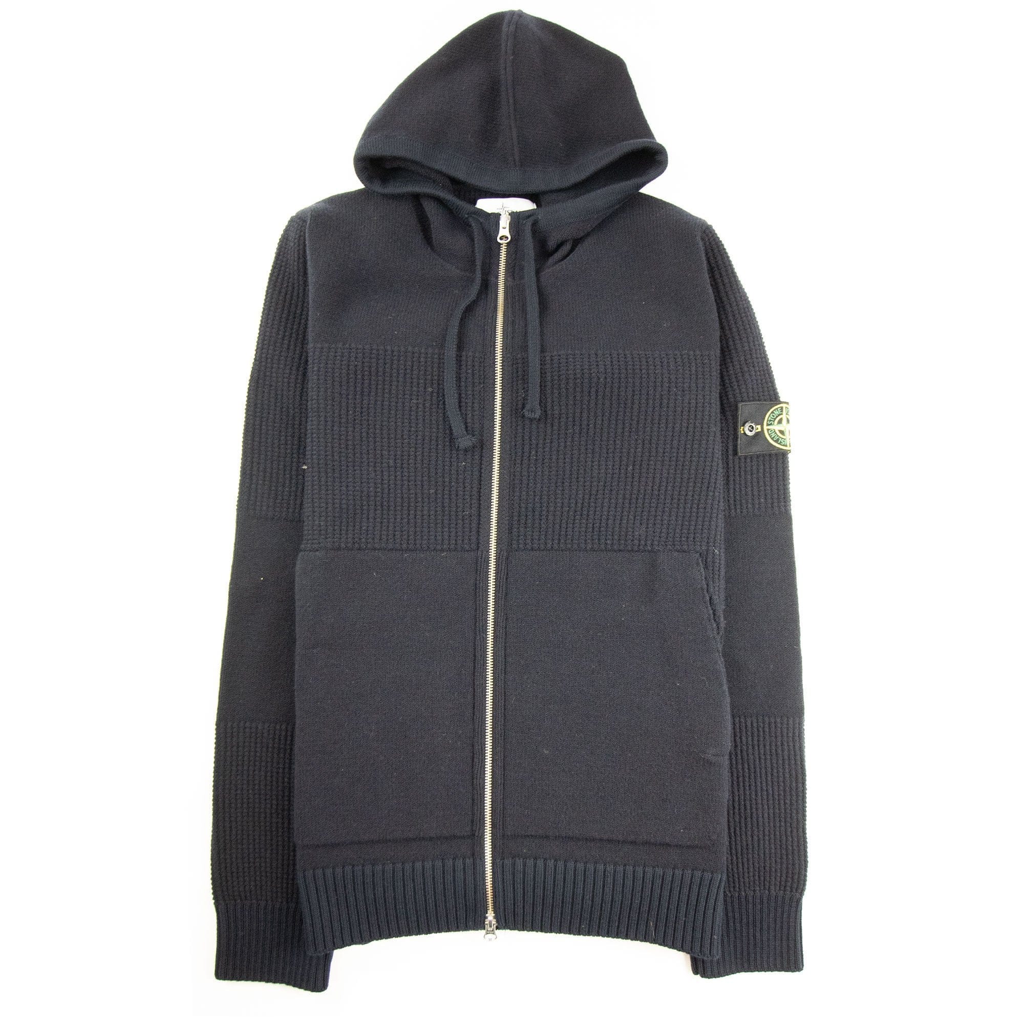 Stone Island Waffle Knitted Zip Up Sweatshirt Navy V0020