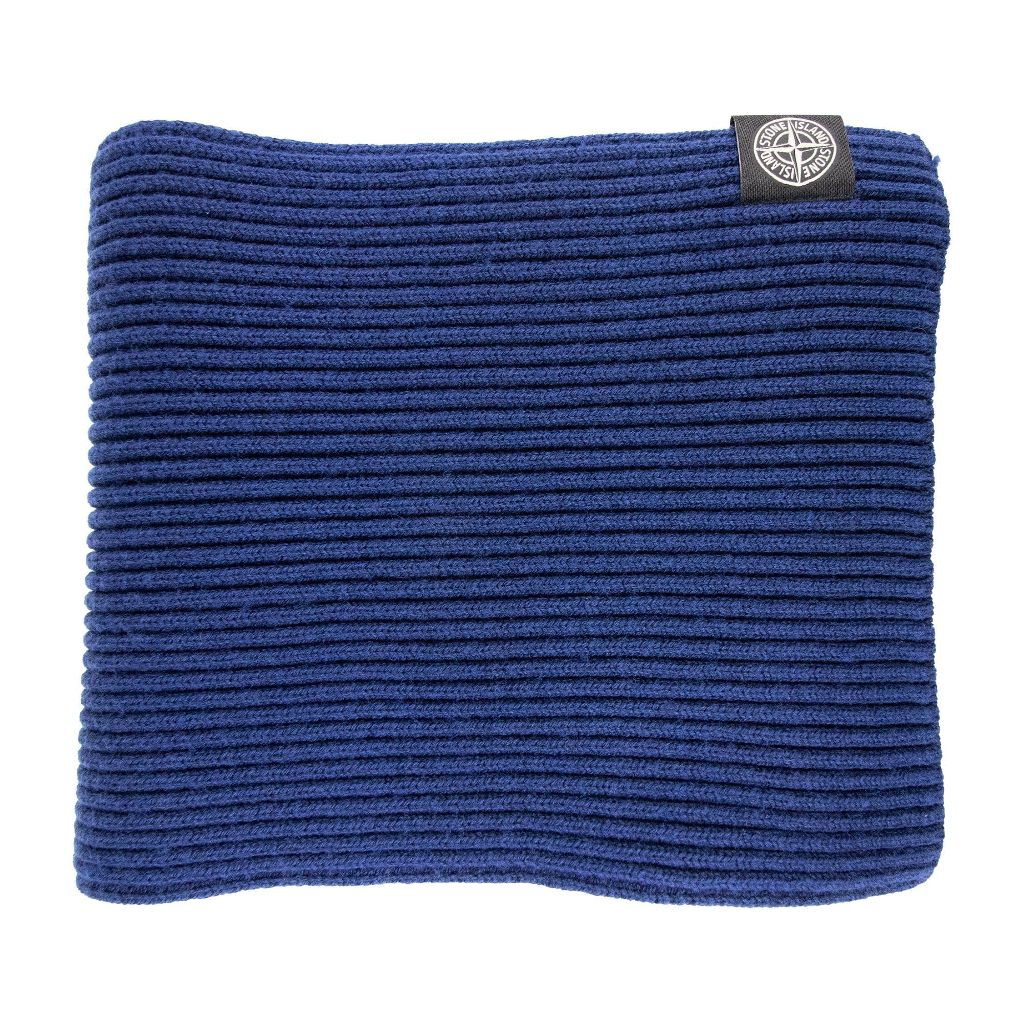 Stone Island Ribbed Wool Patch Logo Scarf Blue V0027