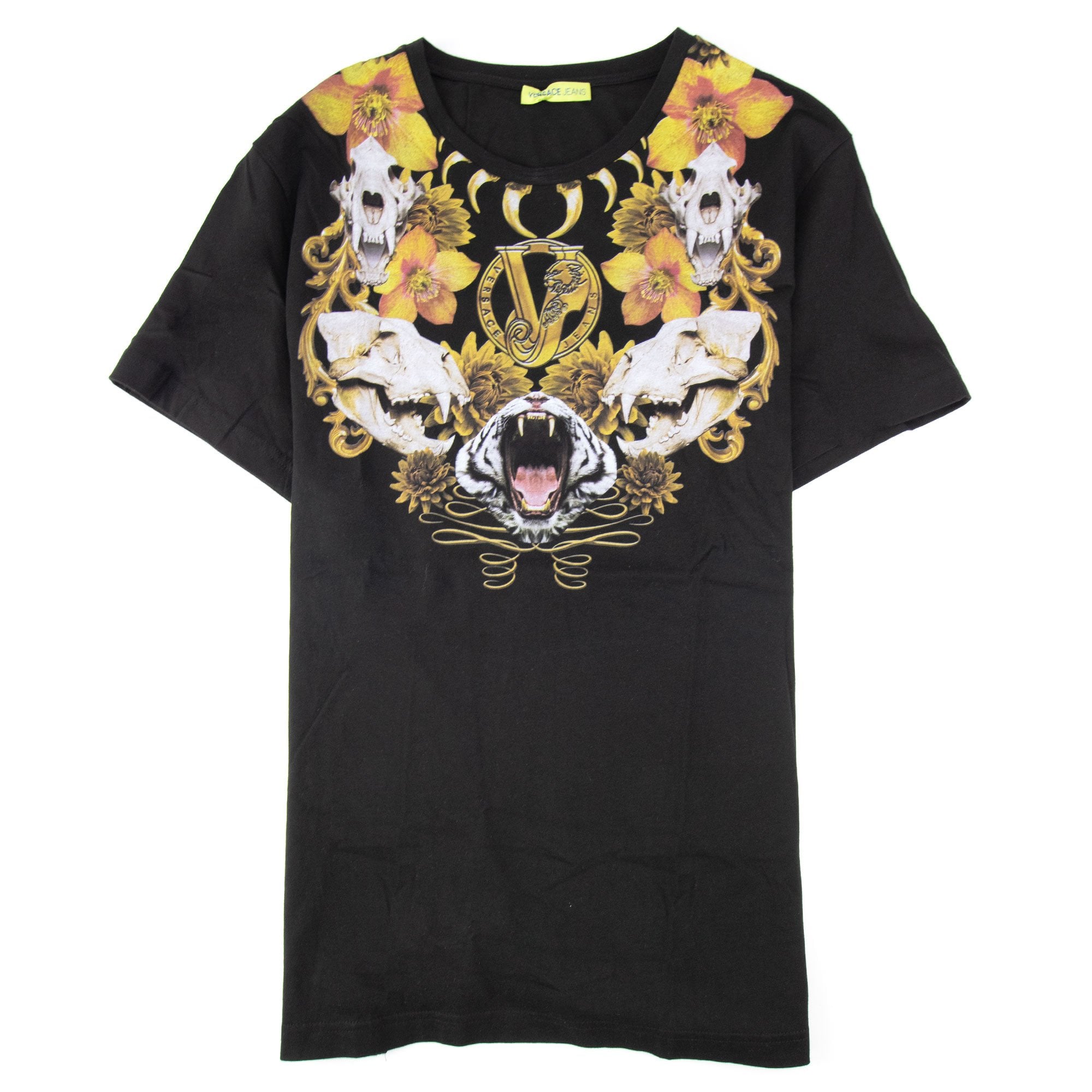 Versace Jeans Skull Printed Crew Neck T Shirt Black