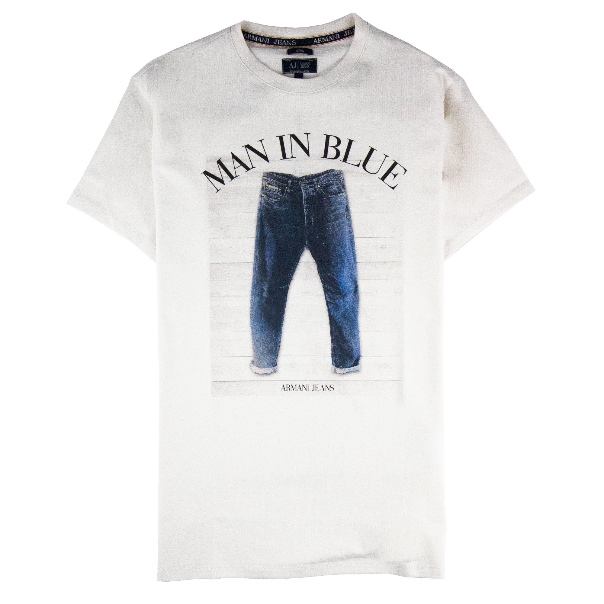 Armani Jeans Man In Blue Jean Printed T Shirt Off White