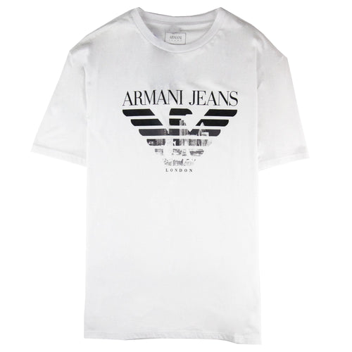 Armani Jeans Eagle London Logo T Shirt Bianco Ottico
