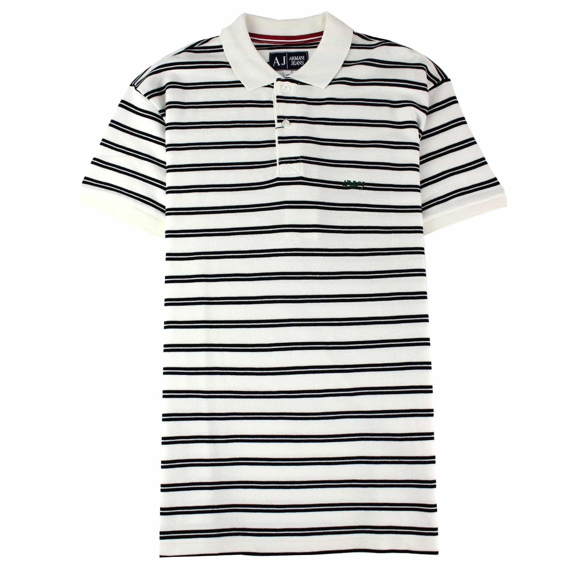 Armani Jeans Embroidered Logo Stripe Polo White