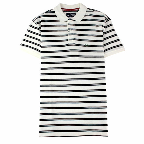 Armani Jeans Embroidered Logo Stripe Polo White