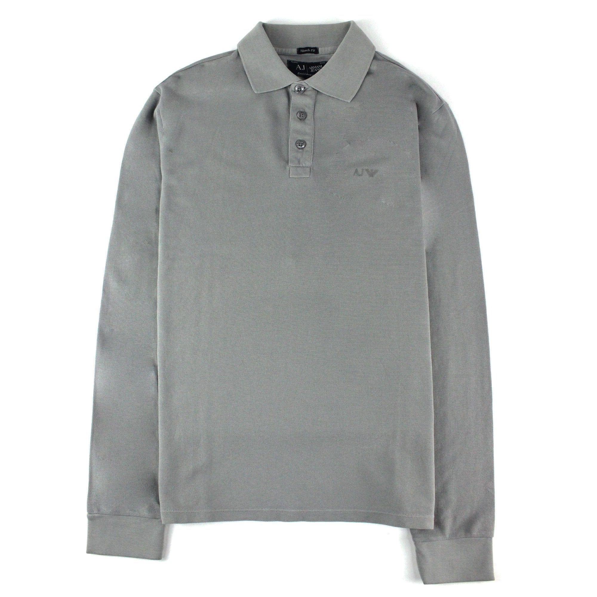 Armani Jeans Aj Eagle Logo Long Sleeve Polo Shirt Grigio Grey
