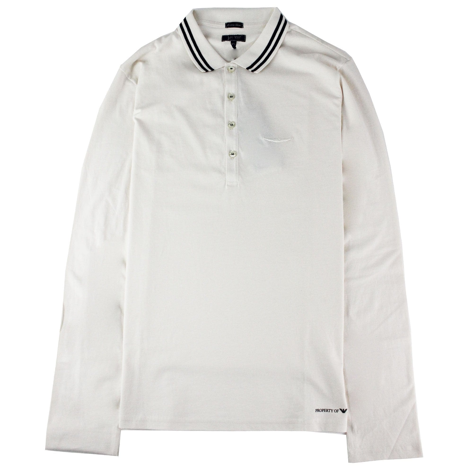 Armani Jeans Embroidered Logo Extra Slim L/s Polo Off White