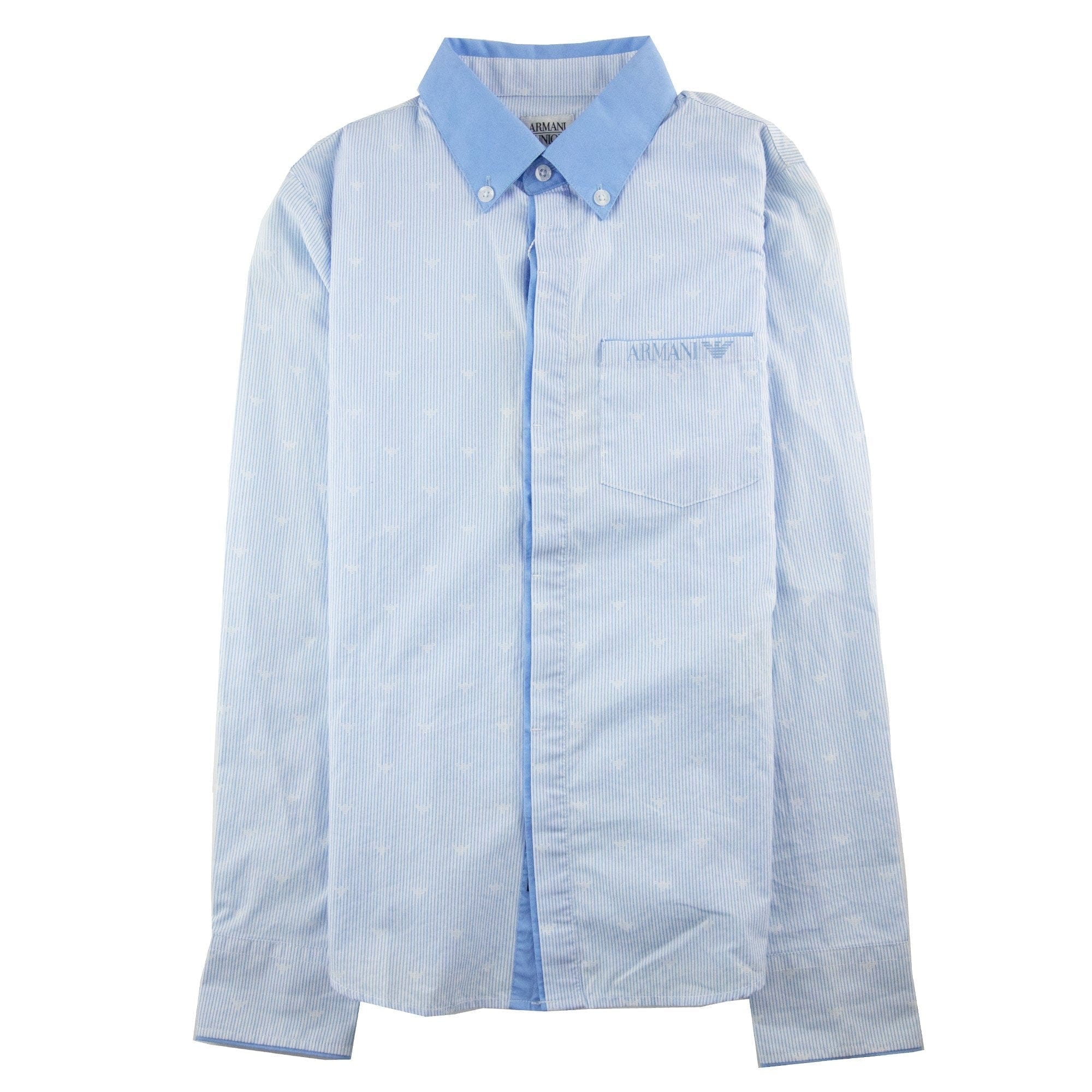 Armani Junior All Over Logo Print L/s Shirt Baby Blue