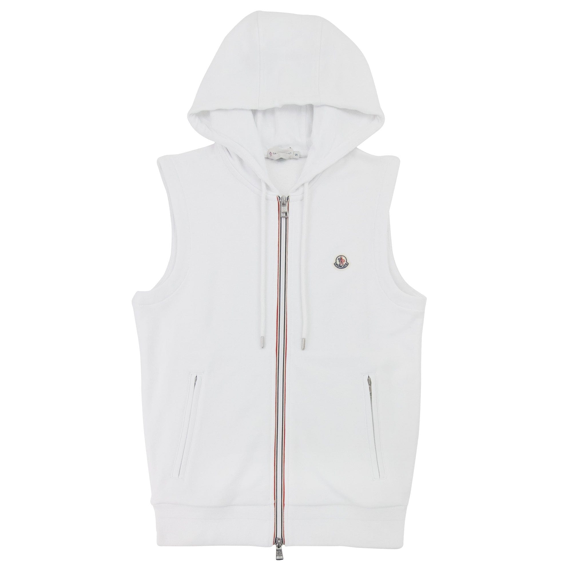 Moncler Logo Sleeveless Zip Up Hoodied Sweat White 001