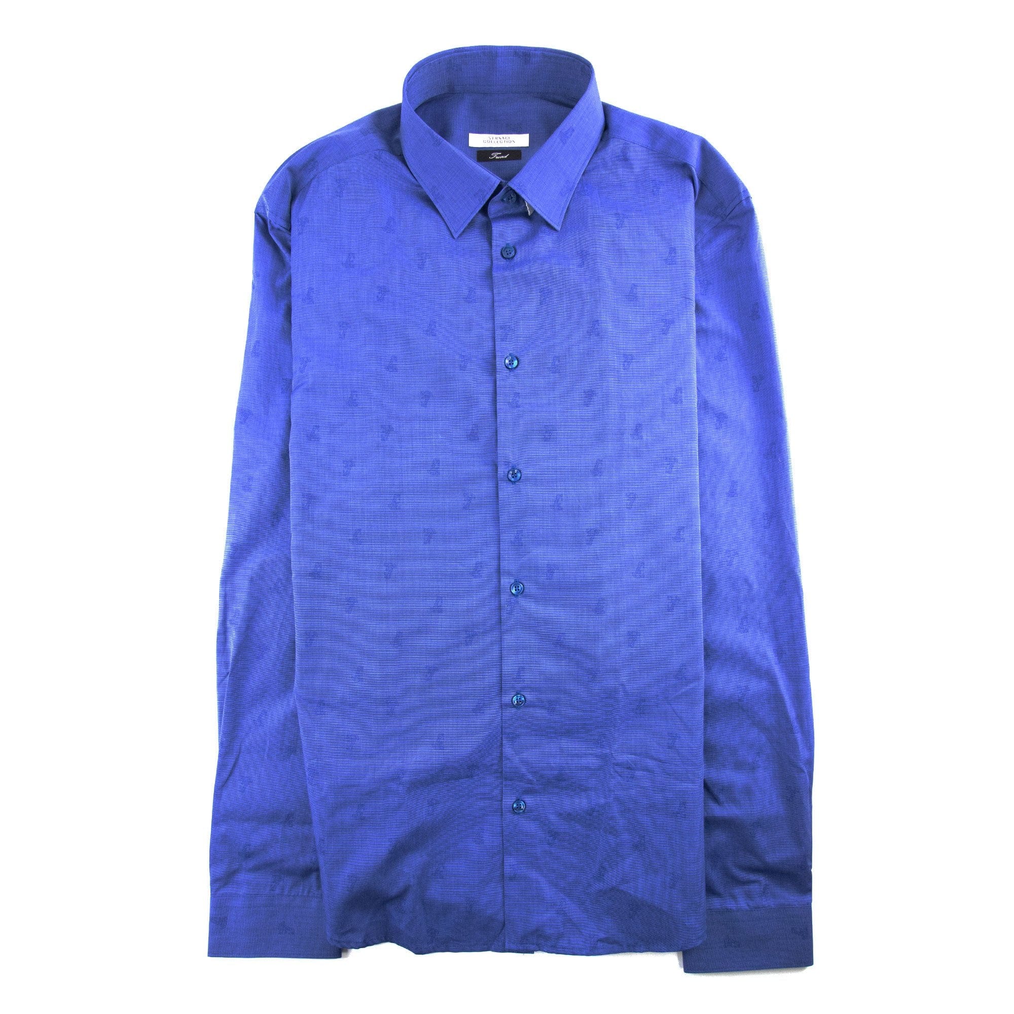 Versace Collection All Over Logo Print L/s Shirt Navy Blue