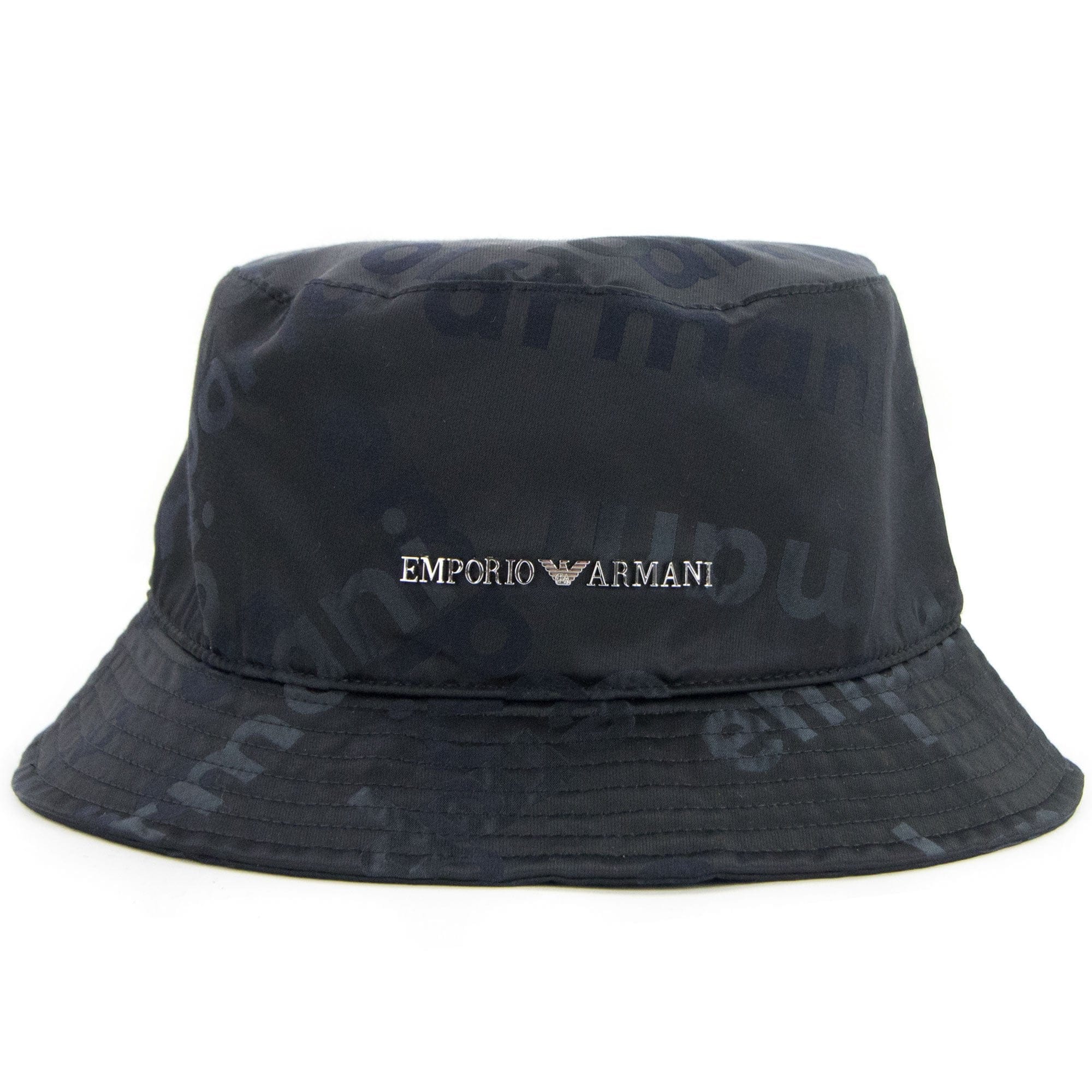 Emporio Armani Logo Plate Cloche Hat Black