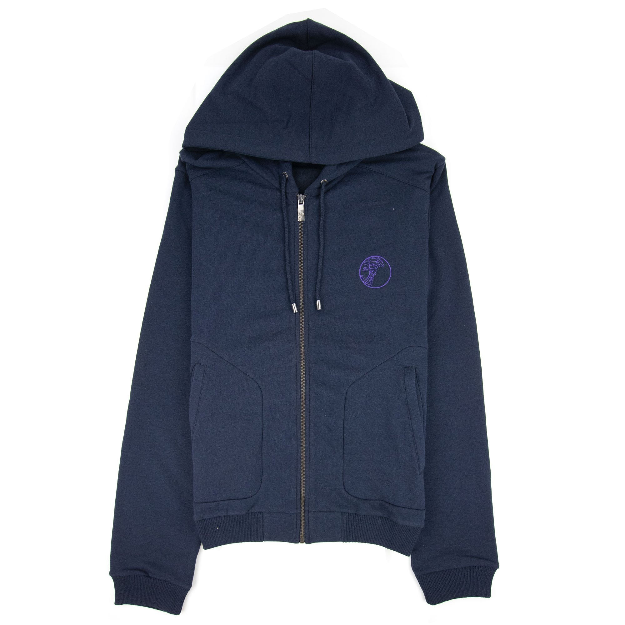 Versace Collection Embroidered Logo Zip Up Hoody Navy