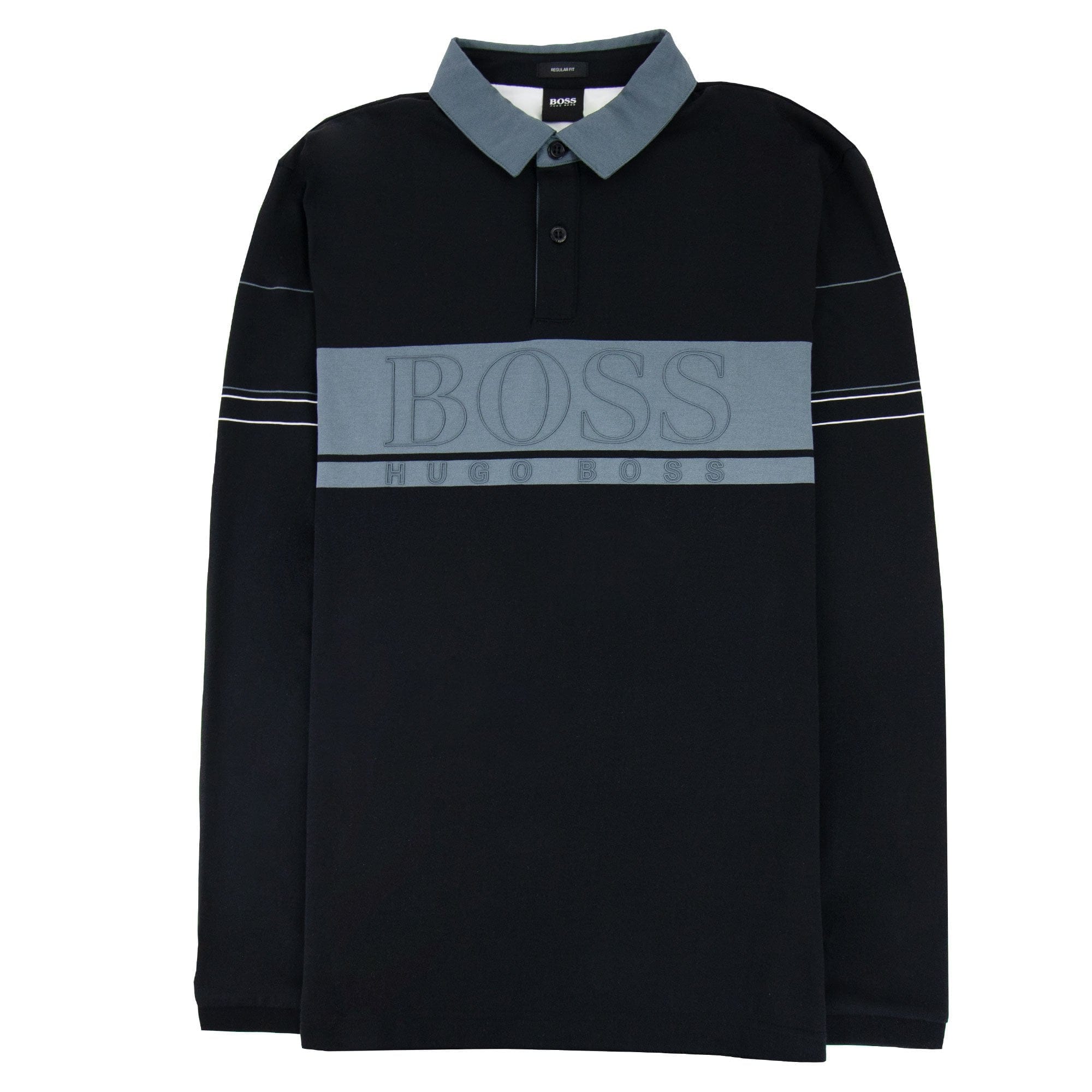 Hugo Boss Plisy 1 Block Logo Long Sleeve Polo Black 001